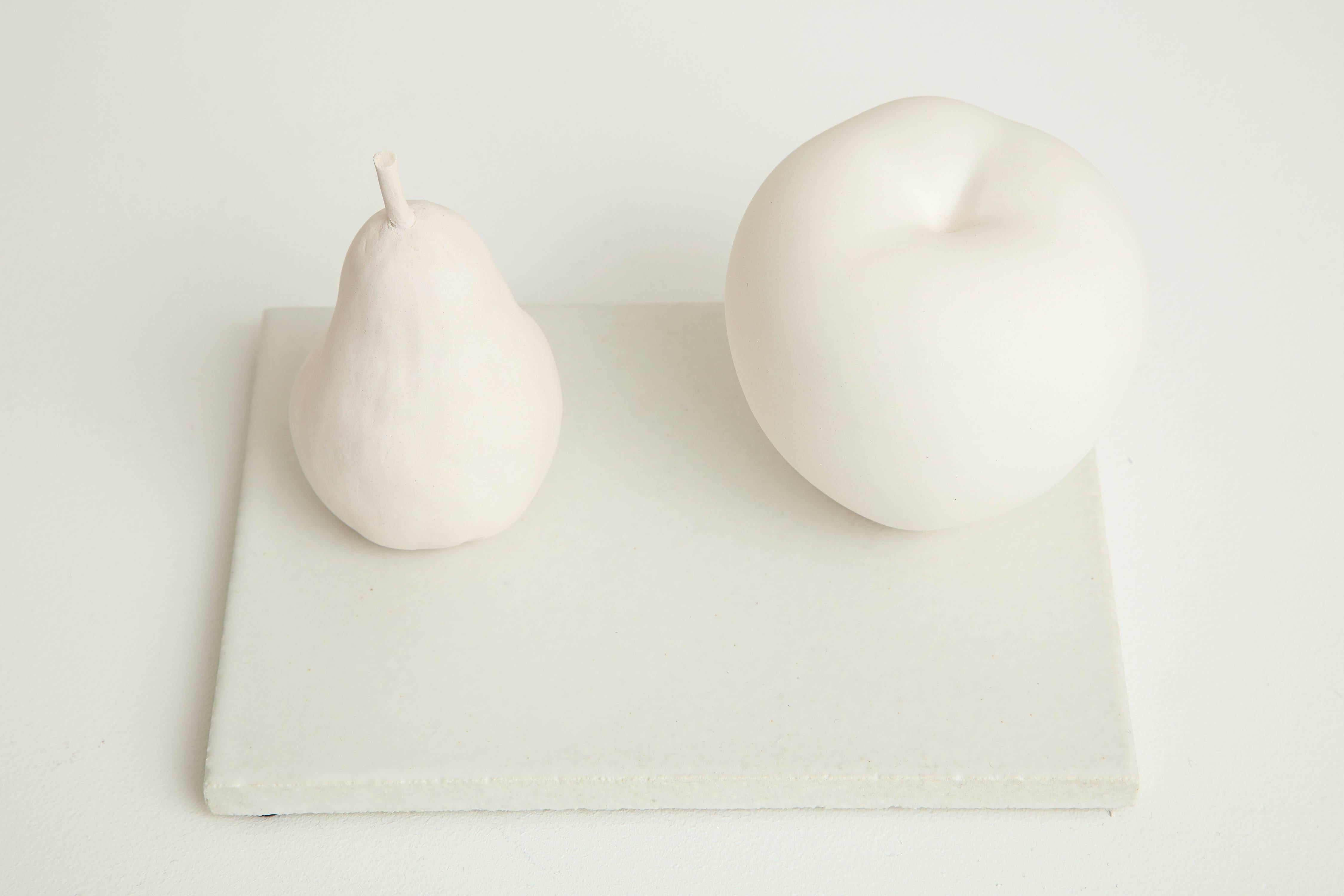 Porcelain Still Life in White with Apple and Pear by Anat Shiftan, 2017 1