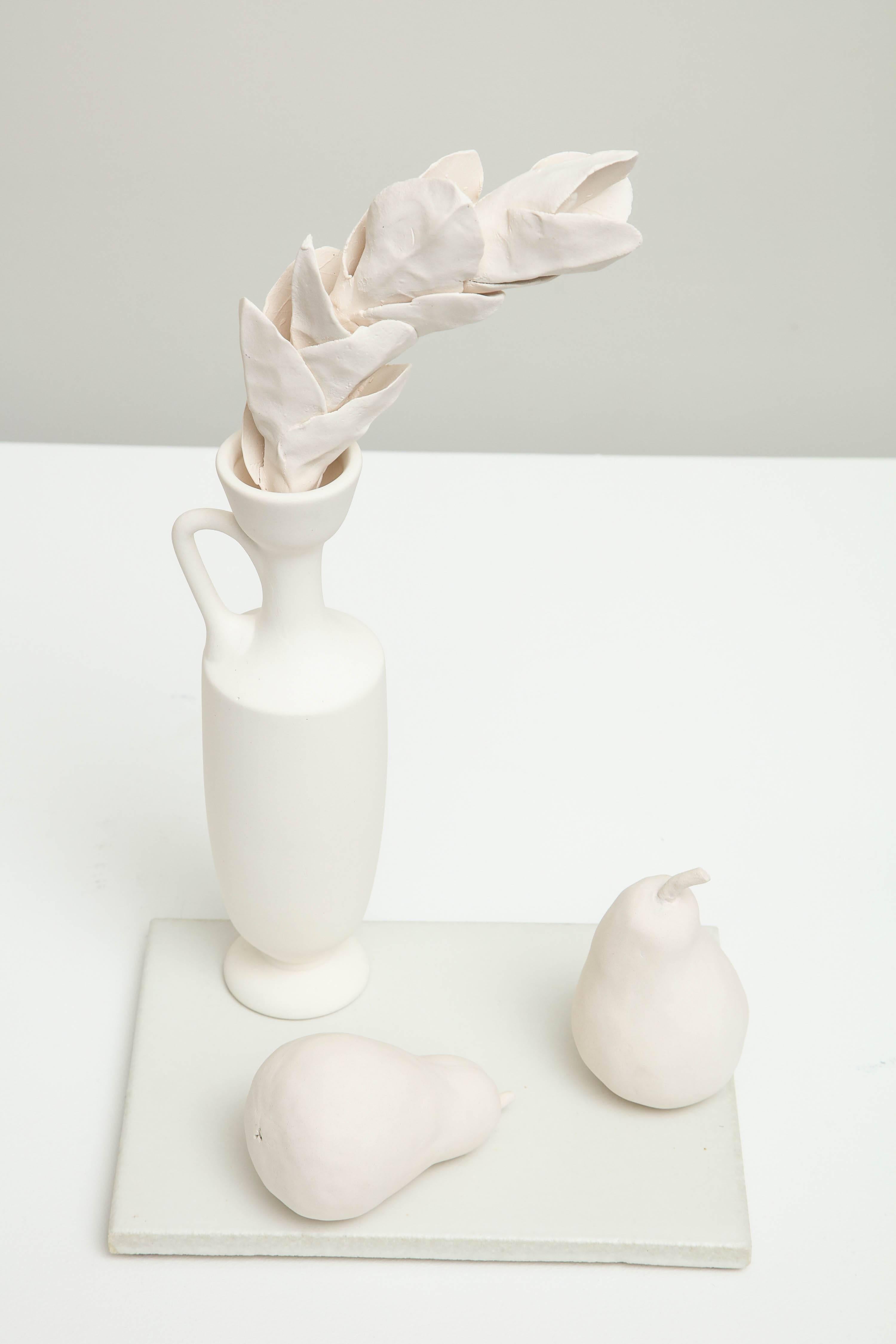 Still Life in White with Lekythos, Branch, and Two Pears by Anat Shiftan, 2017 3