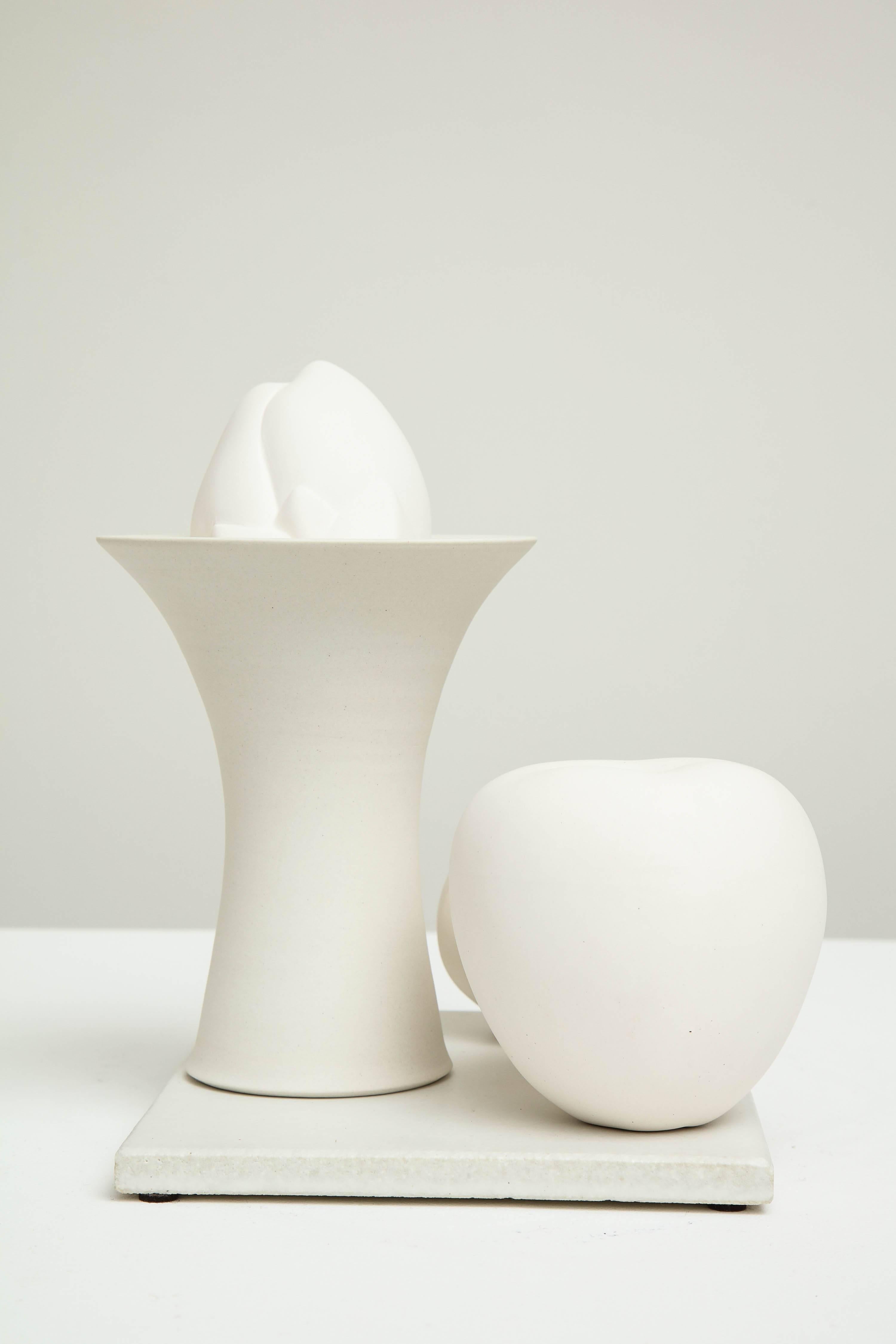 Still Life in White with Apple, Bud, and Tall Footed Bowl by Anat Shiftan, 2017 1
