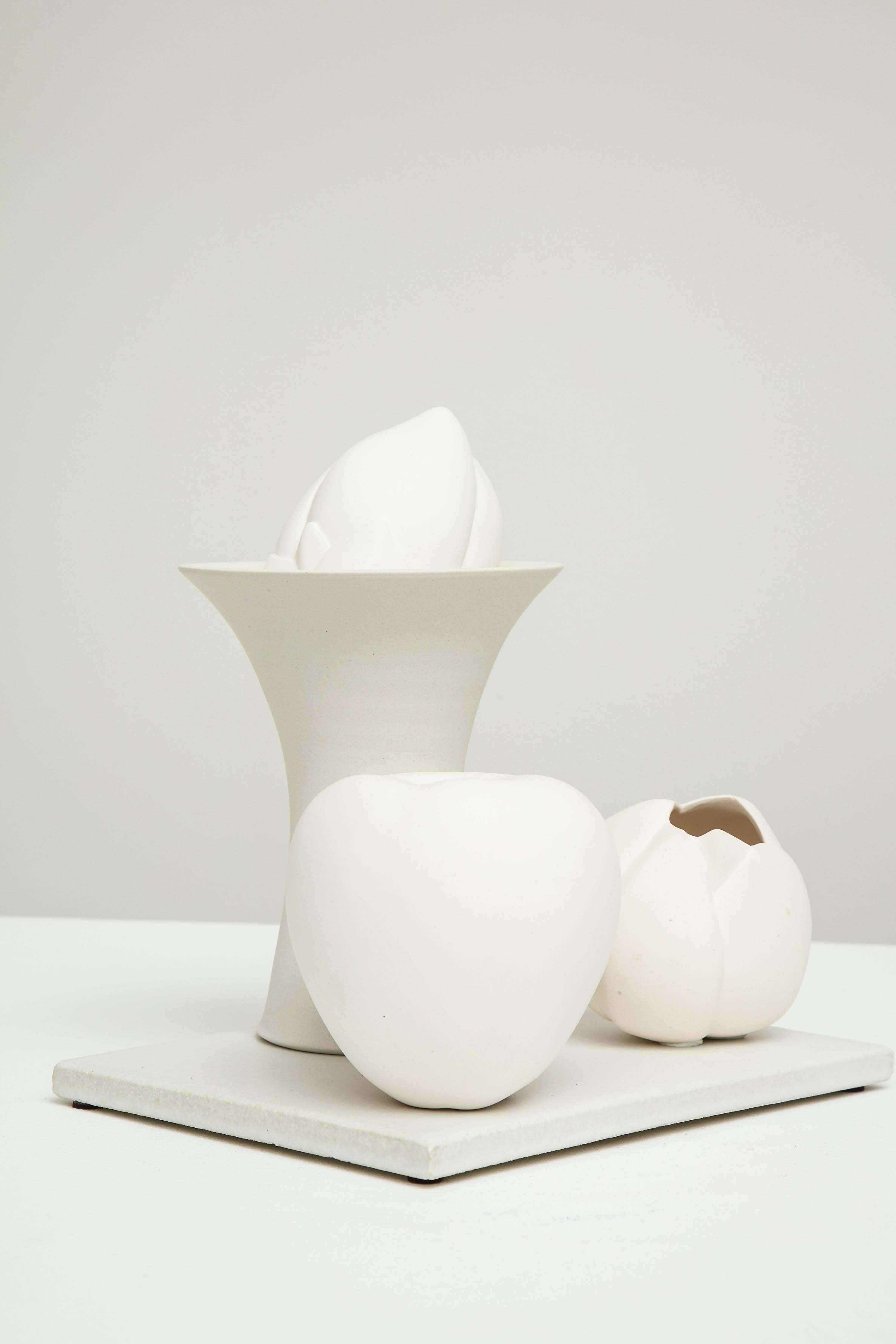 Still Life in White with Apple, Bud, and Tall Footed Bowl by Anat Shiftan, 2017 2