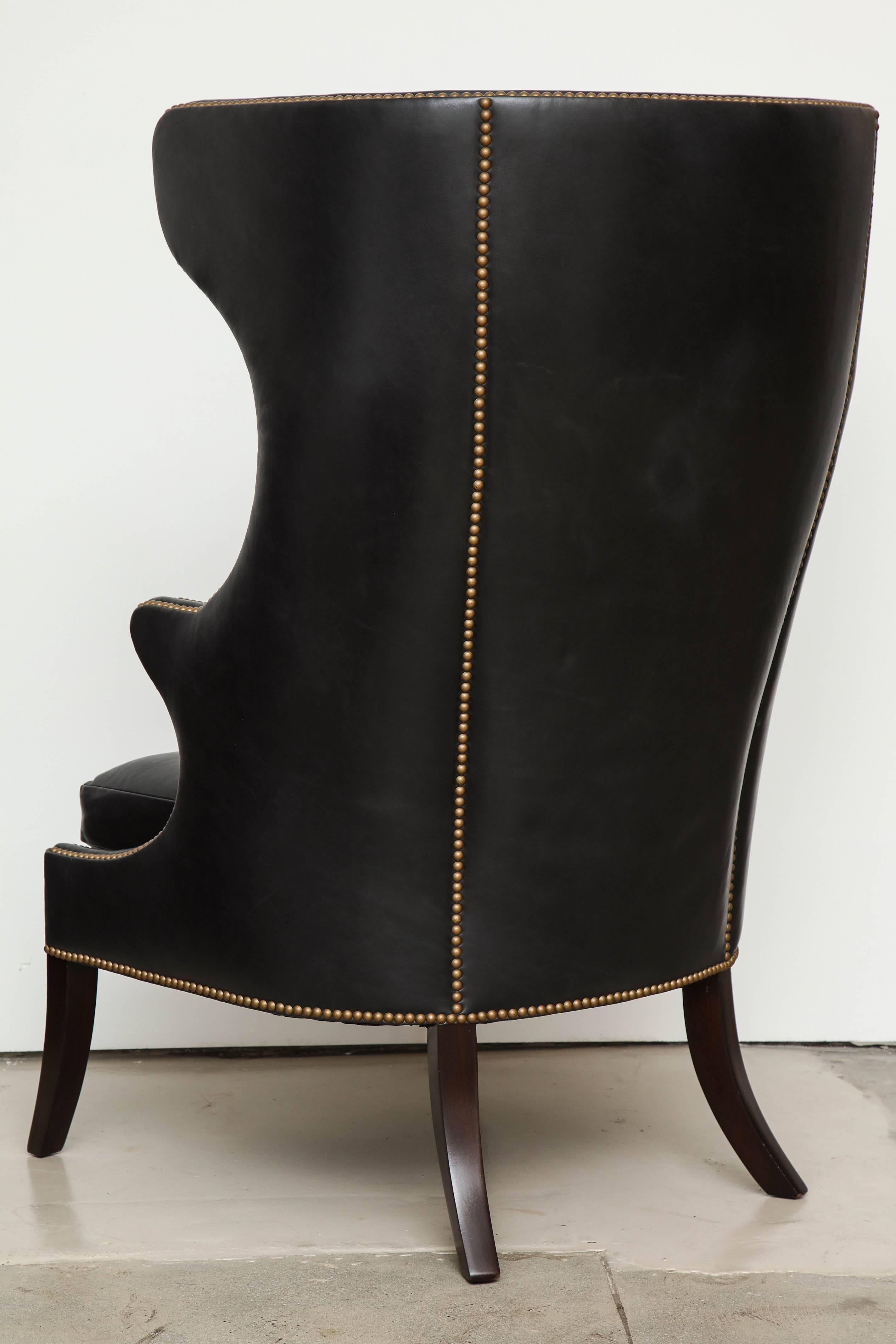 High Back Leather Chair with Mahogany, circa 1980 3