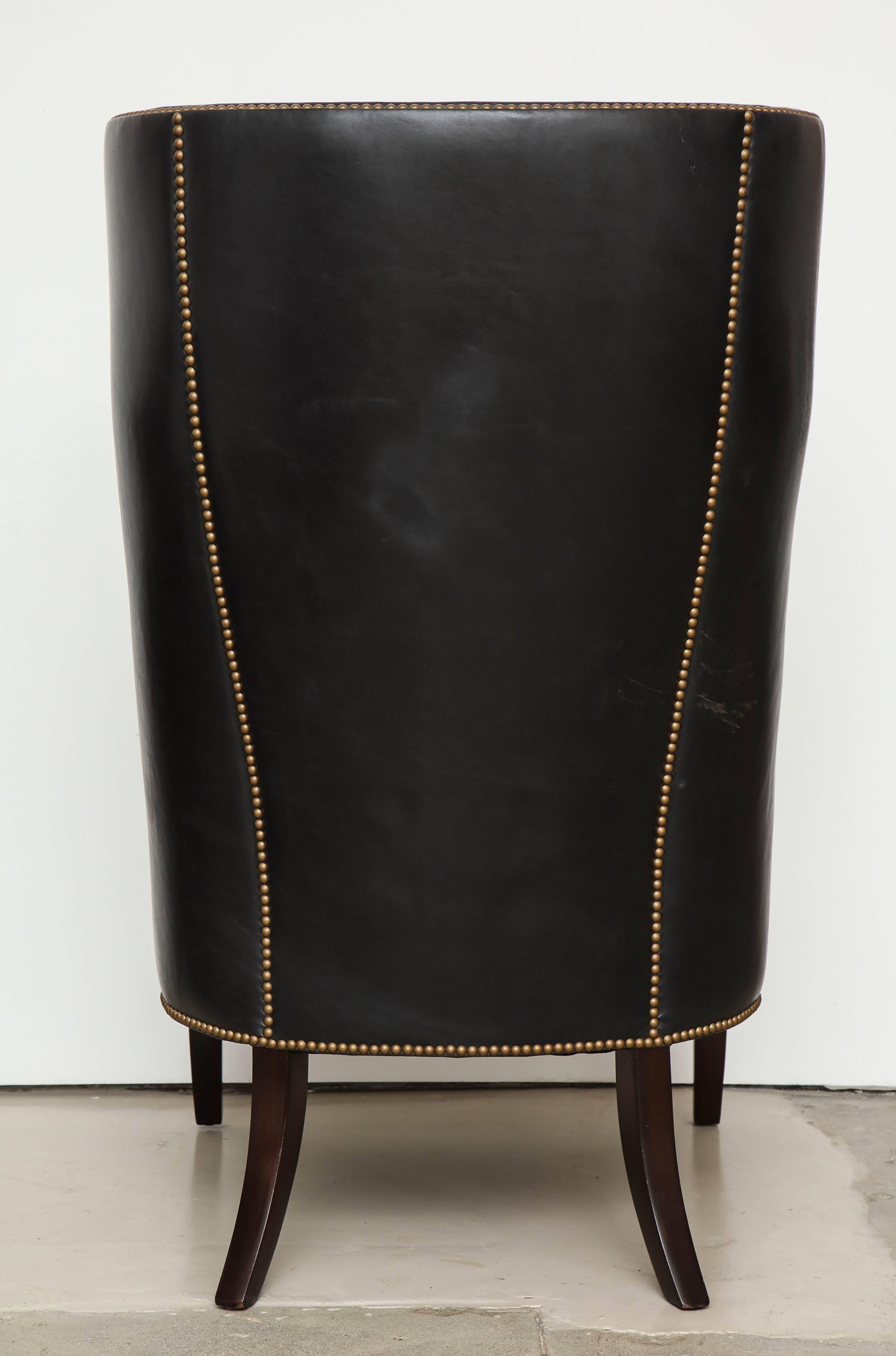 High Back Leather Chair with Mahogany, circa 1980 4