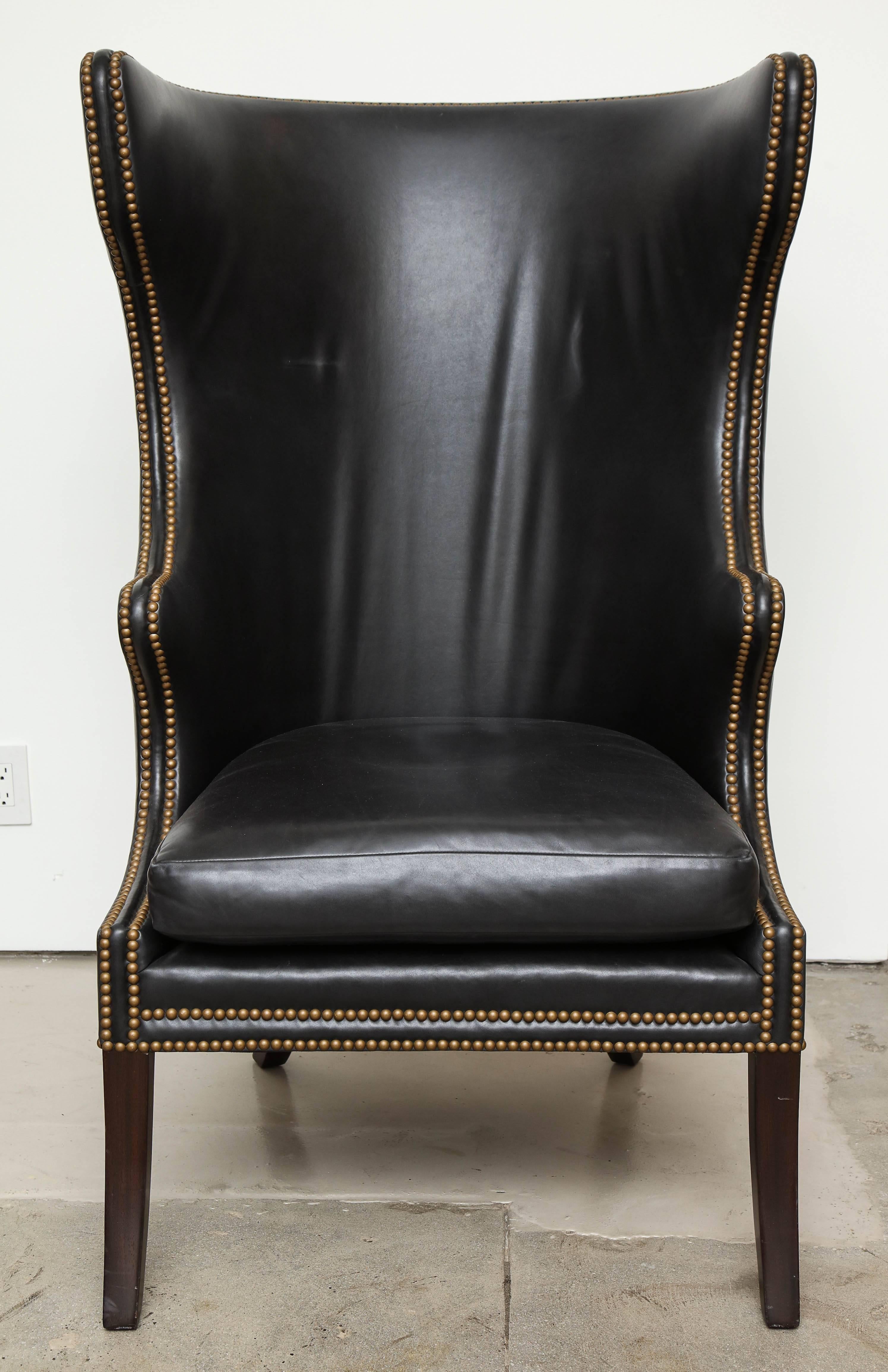 High Back Leather Chair with Mahogany, circa 1980 6