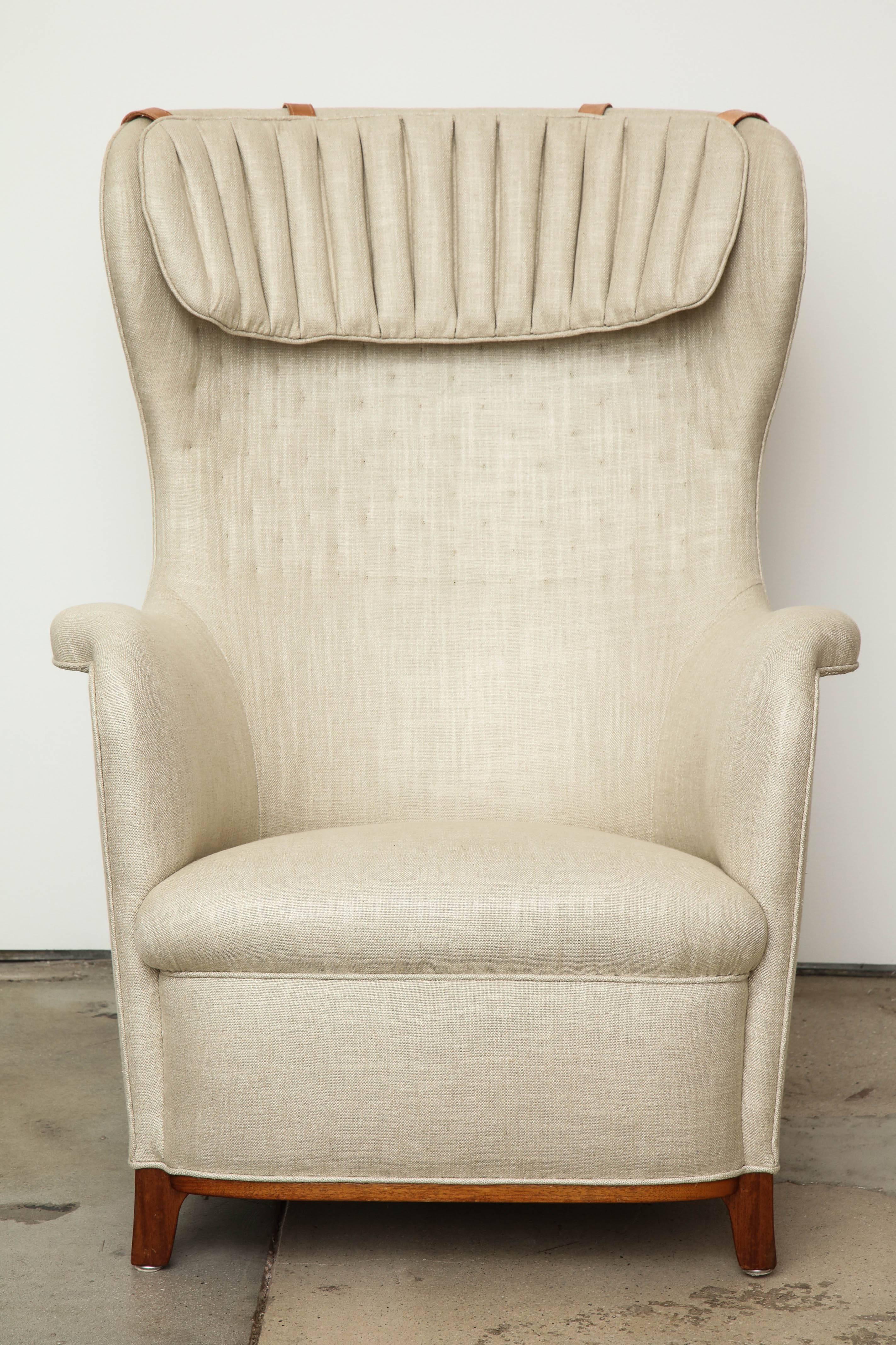 Upholstery Rare High Back Chair with Pillow by Carl Malmsten, circa 1940 For Sale