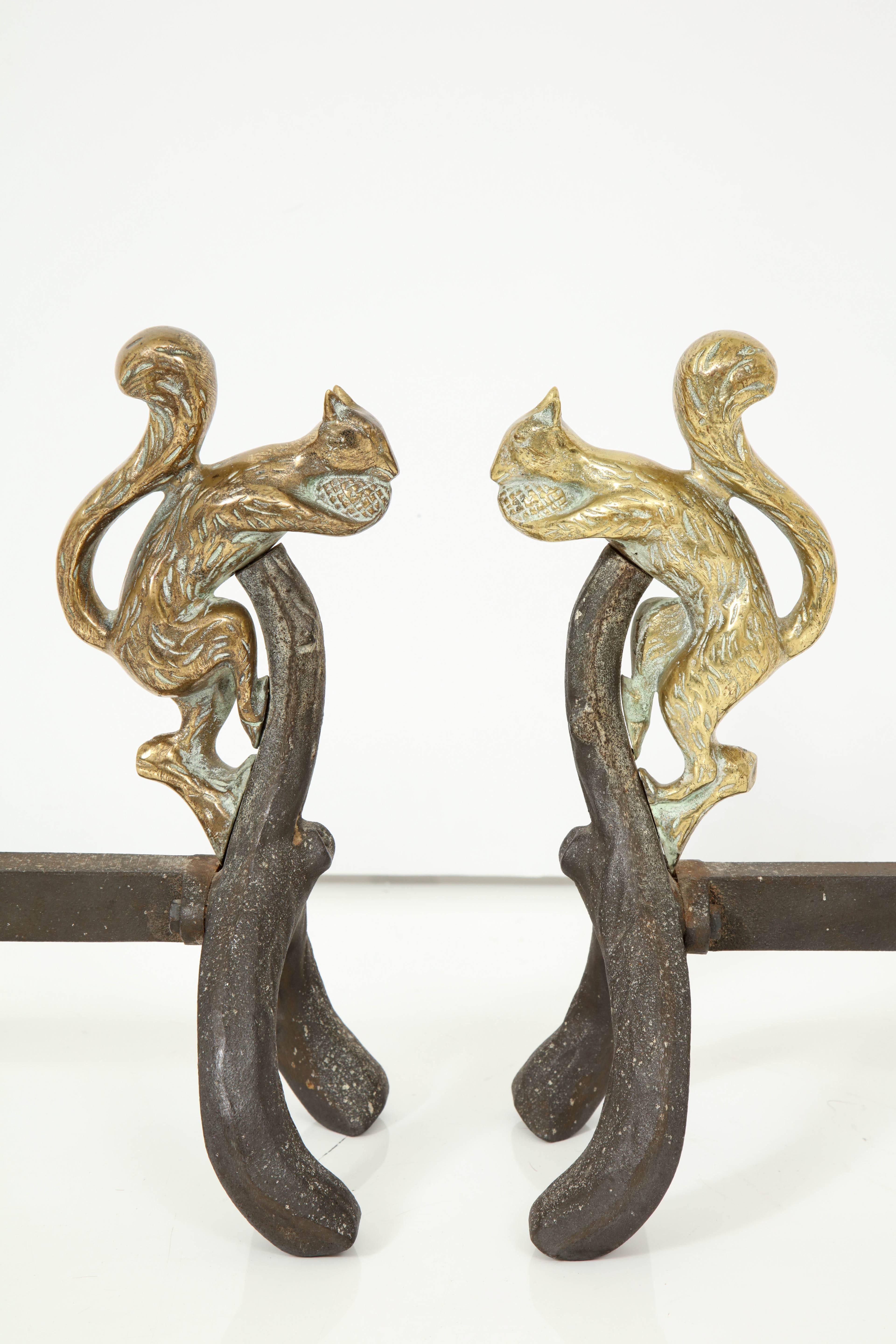 Pair of Bronze and Iron Squirrel Andirons 4