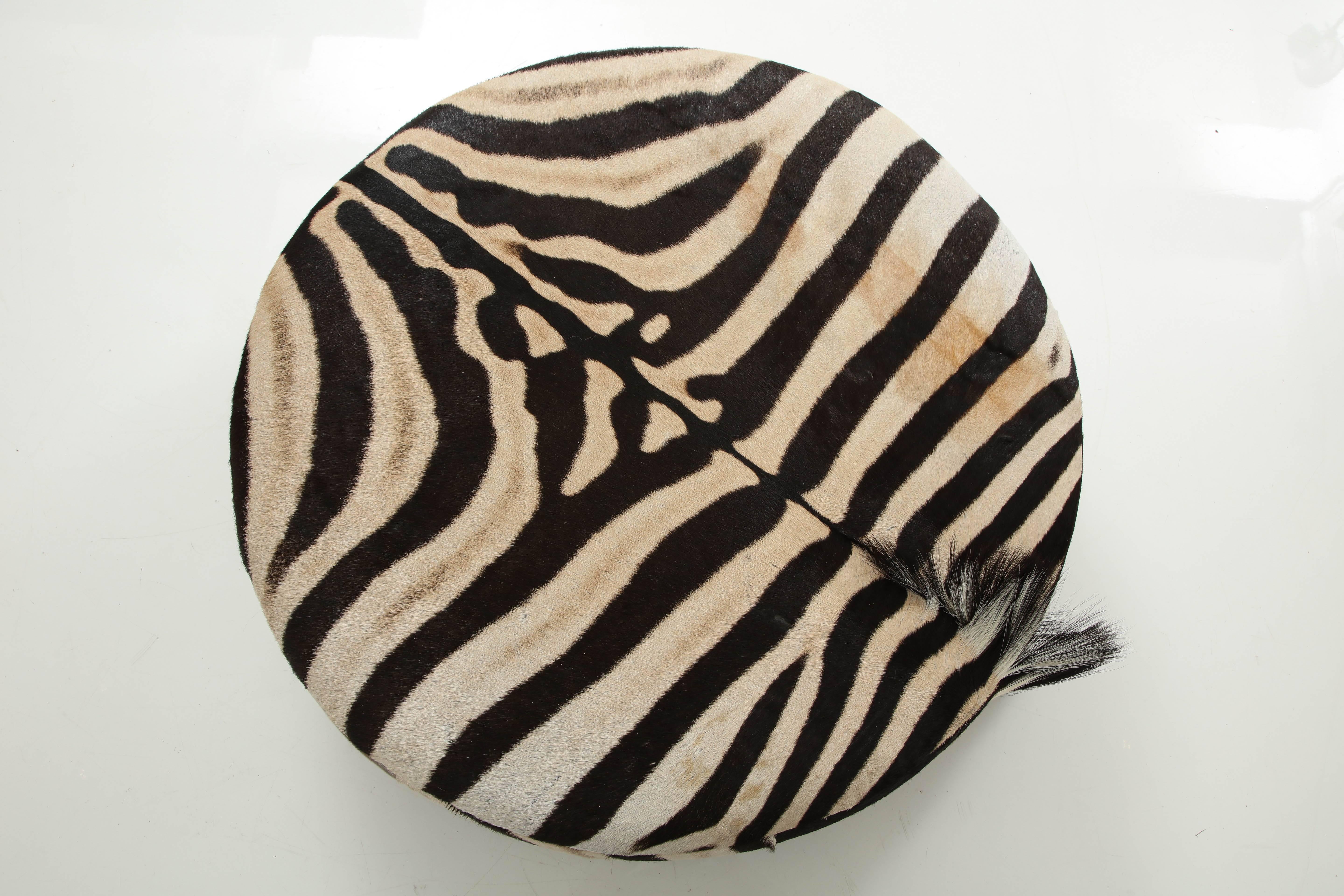 Hand-Crafted Zebra Hide Ottoman, Offered by Area ID