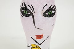 Vase by Kosta Boda, Sweden, Glass, Pink, Black and Yellow Colors, C 1990, Face