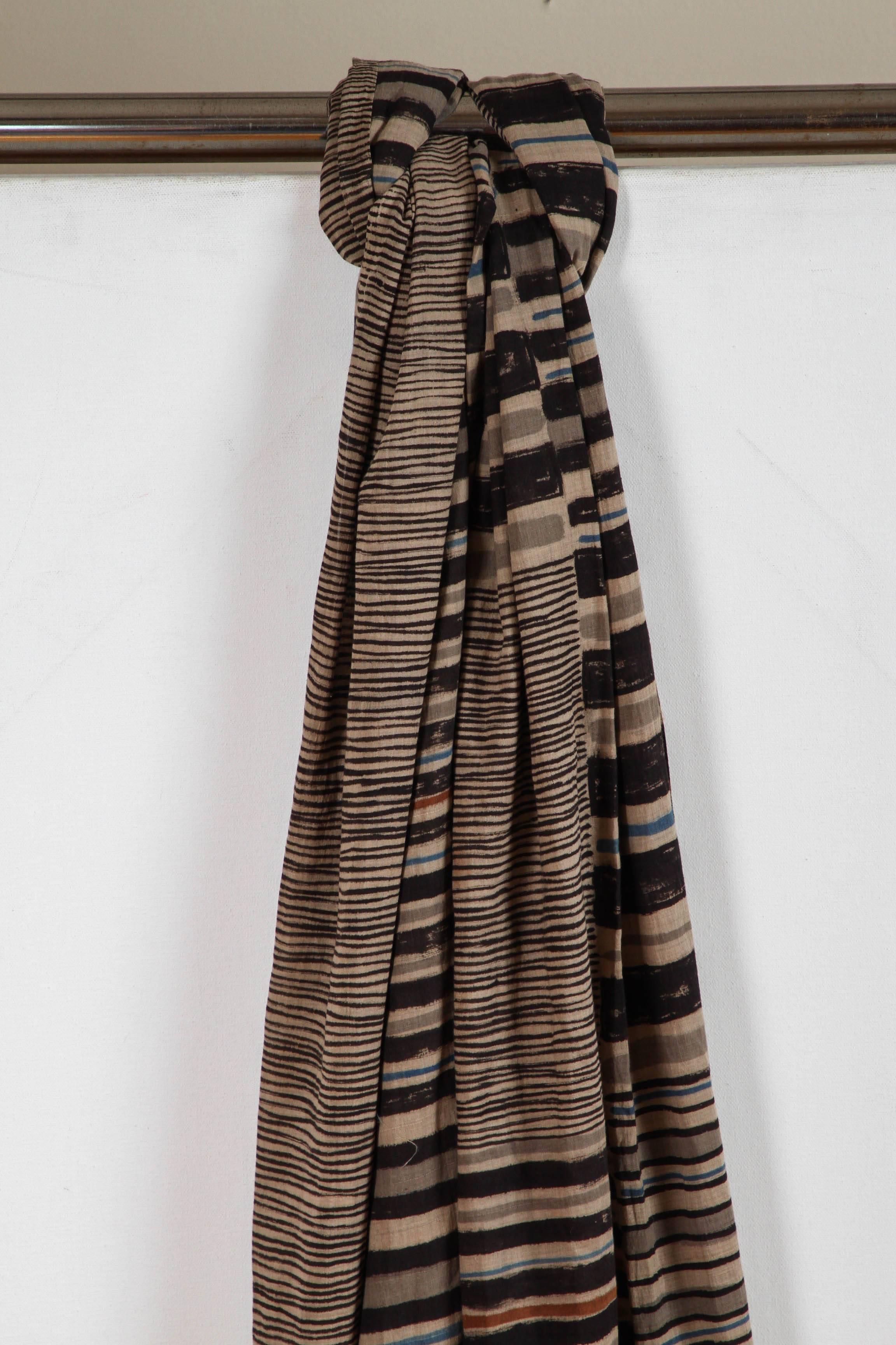 Contemporary hand-painted cotton scarf or shawl. Organic cotton and natural textile dyes. Artist: Ajit Kumar Das.