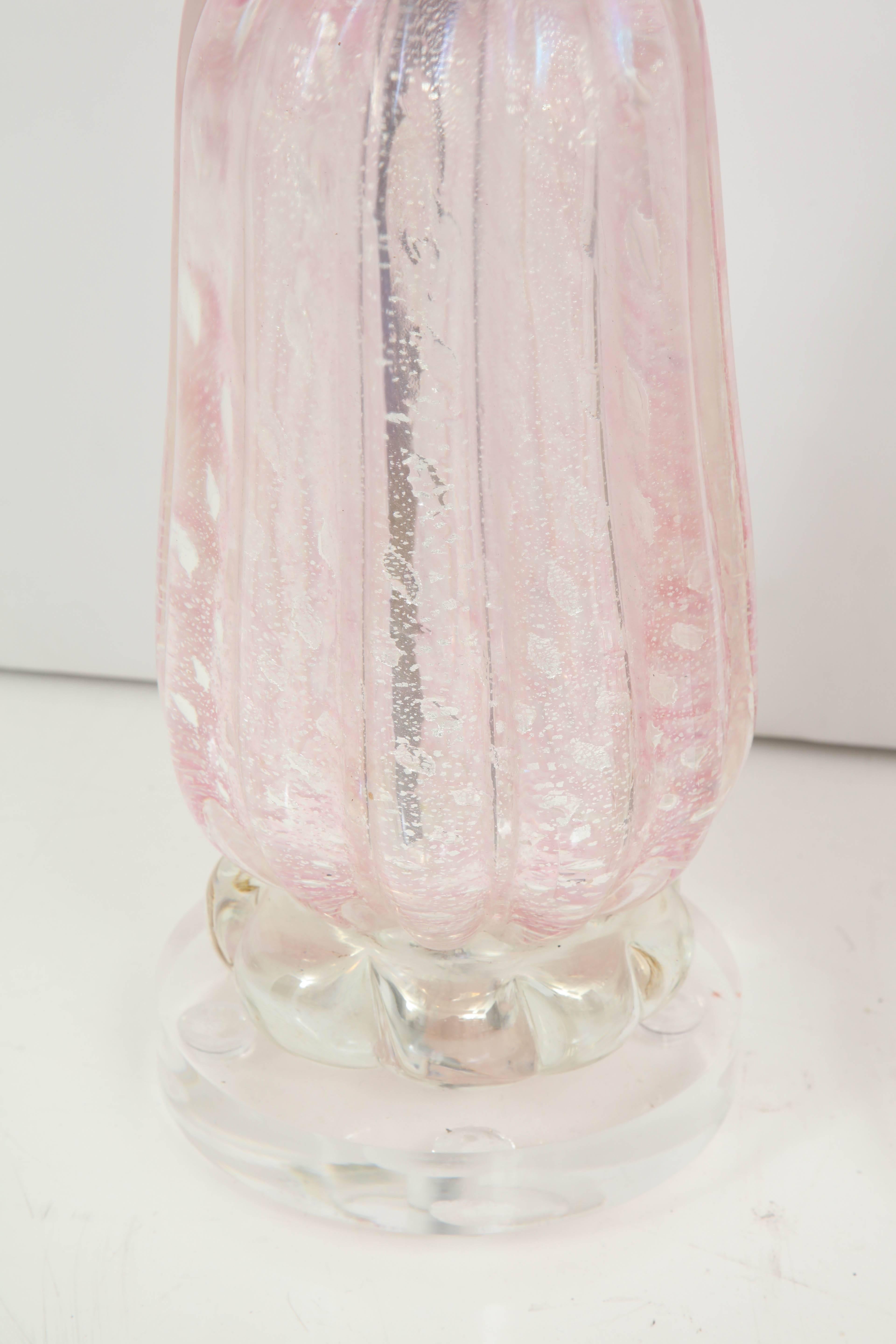 Italian Pair of Pink Murano Lamps