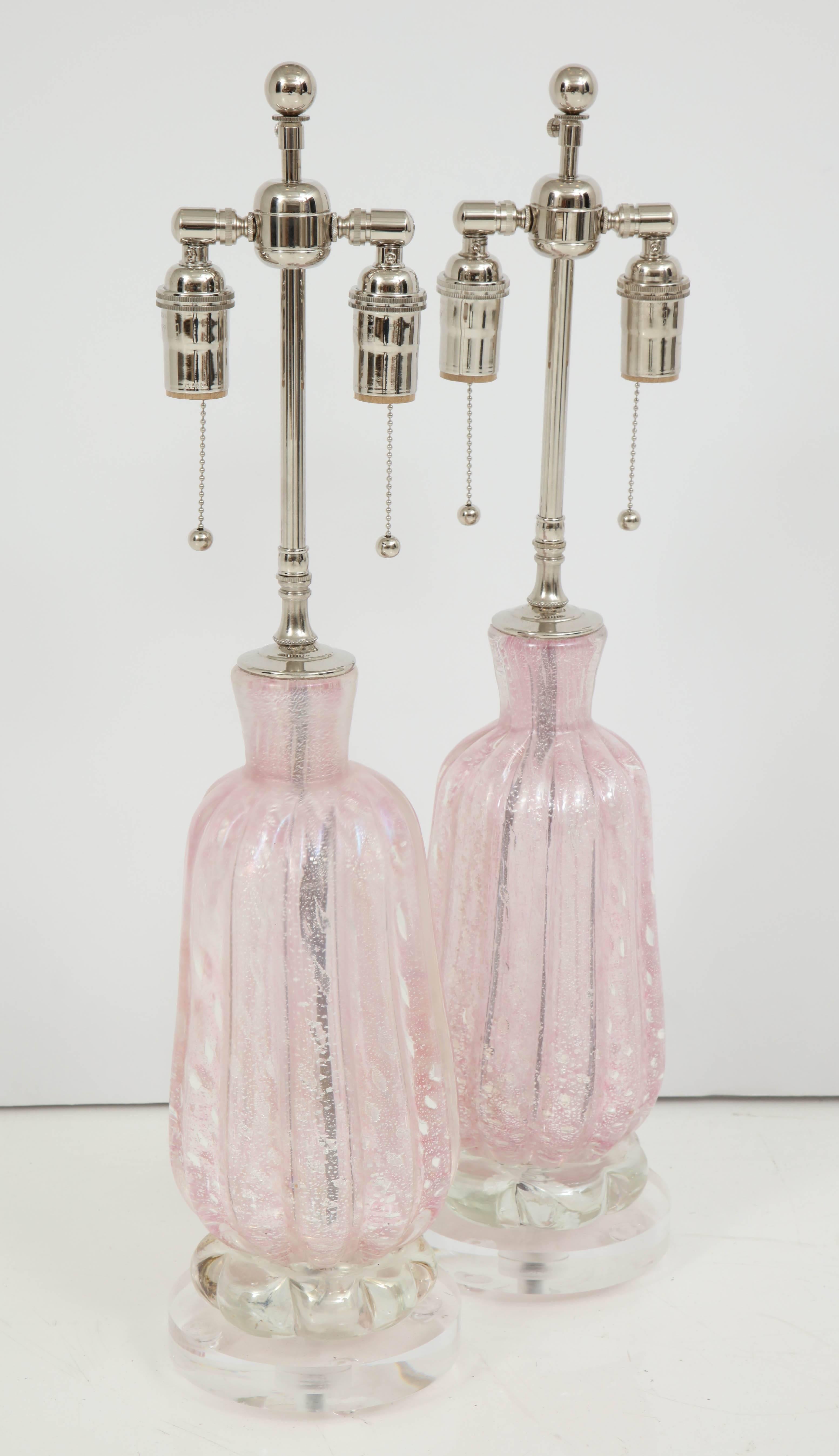 Murano Glass Pair of Pink Murano Lamps