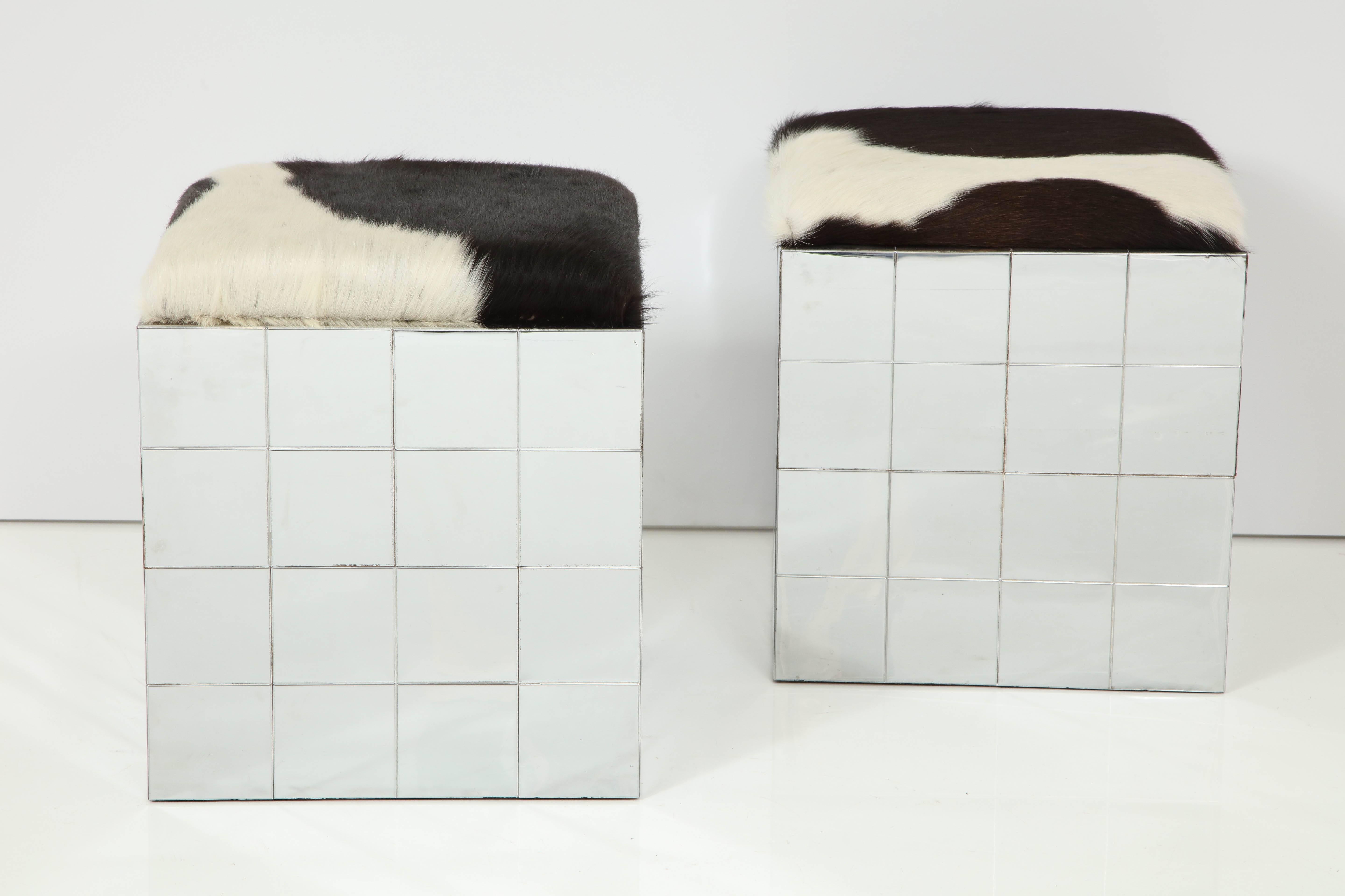 Pair of Cowhide Ottomans in the Style of Paul Evans 1