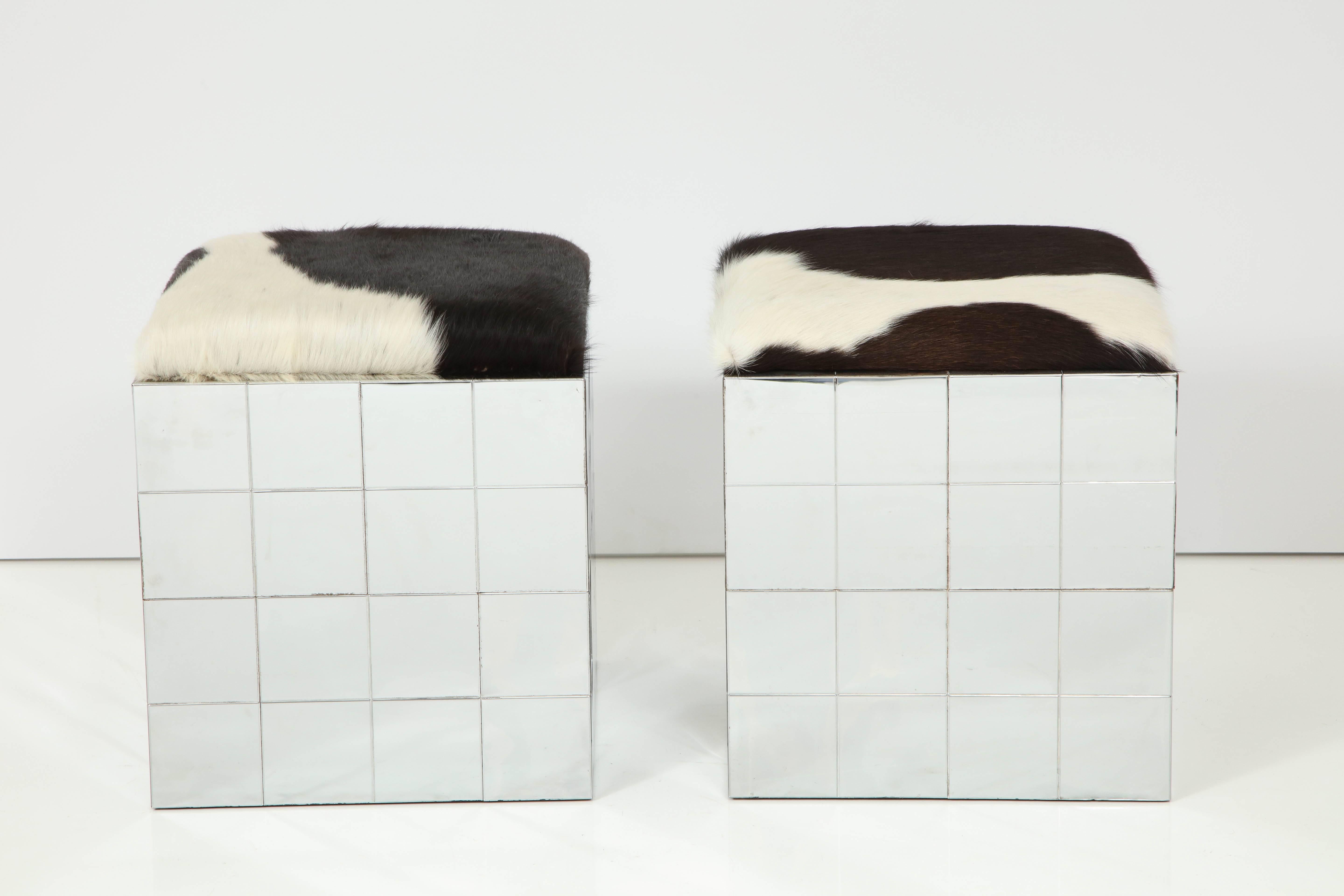 Pair of Cowhide Ottomans in the Style of Paul Evans 2