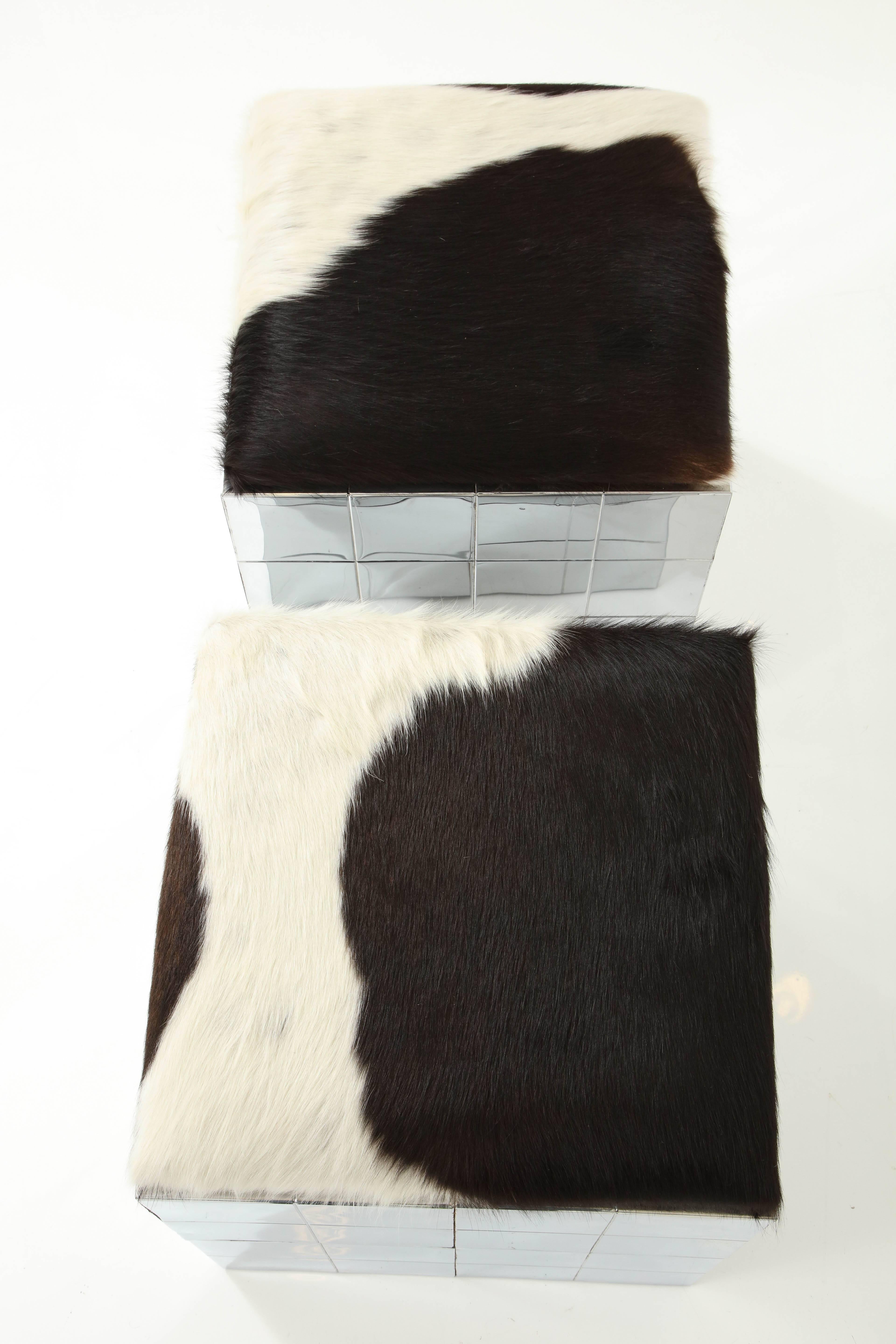 Pair of Cowhide Ottomans in the Style of Paul Evans 4