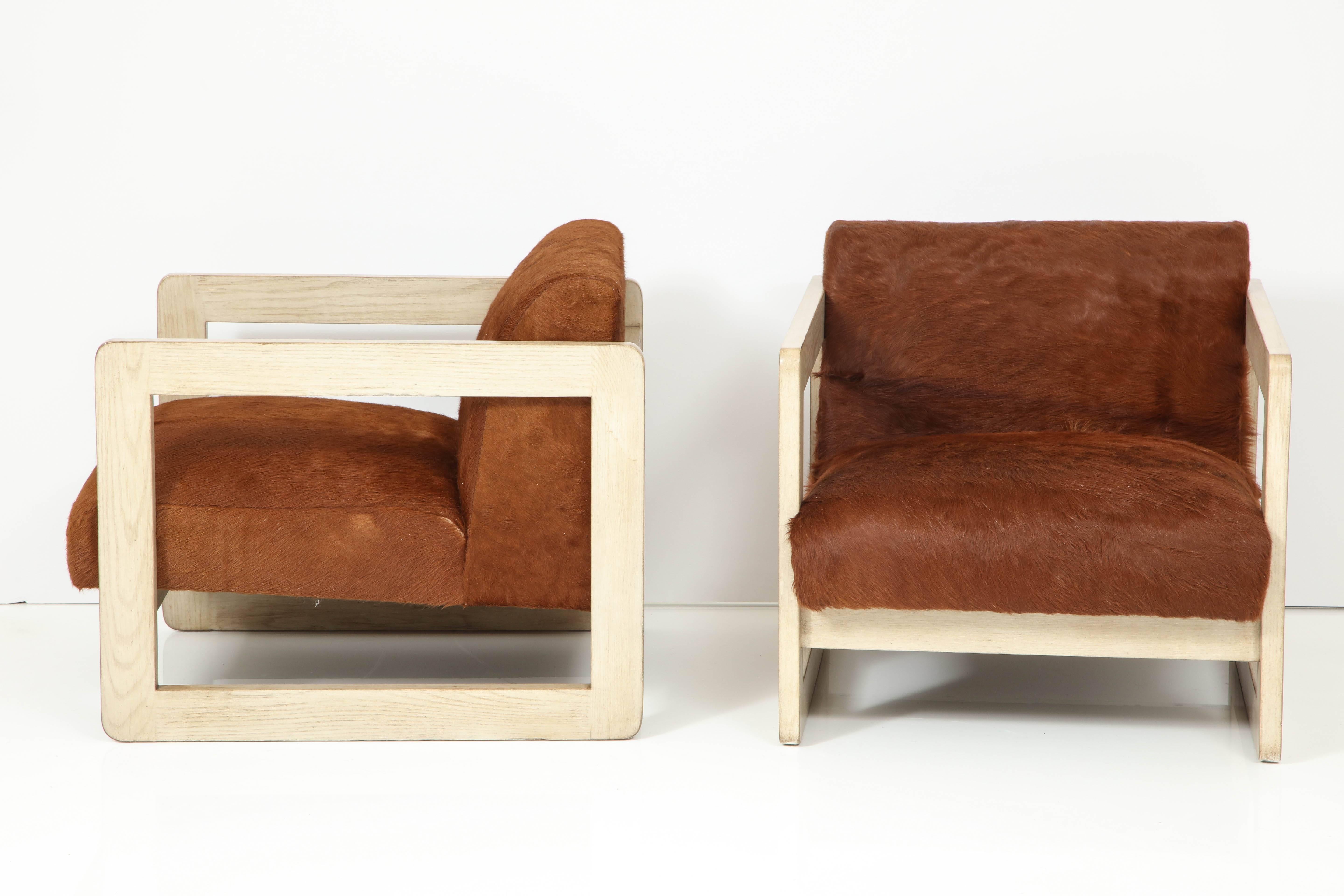 Mid-20th Century Pair of Cowhide Upholstered Club Chairs