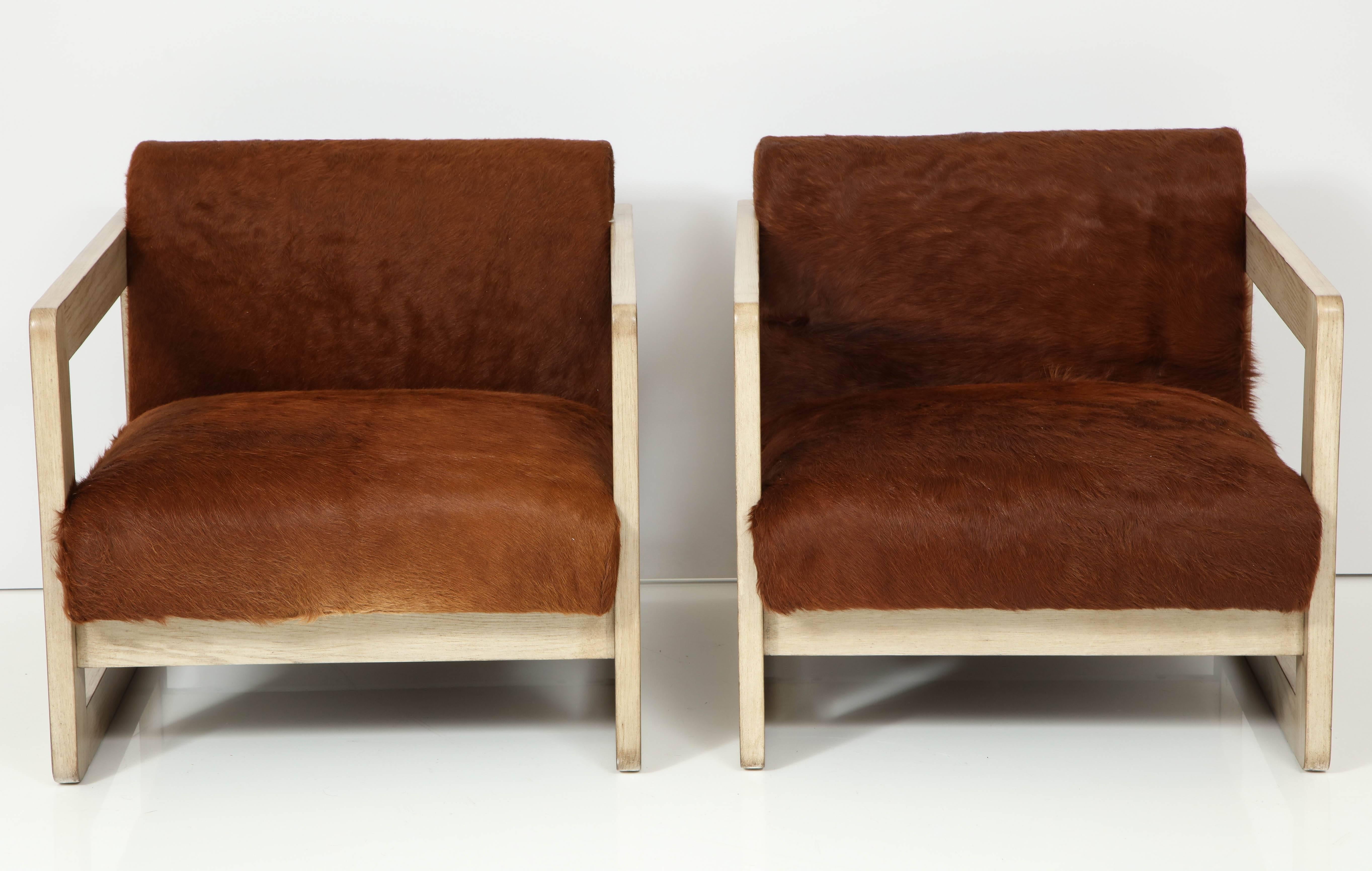 Pair of Cowhide Upholstered Club Chairs 1