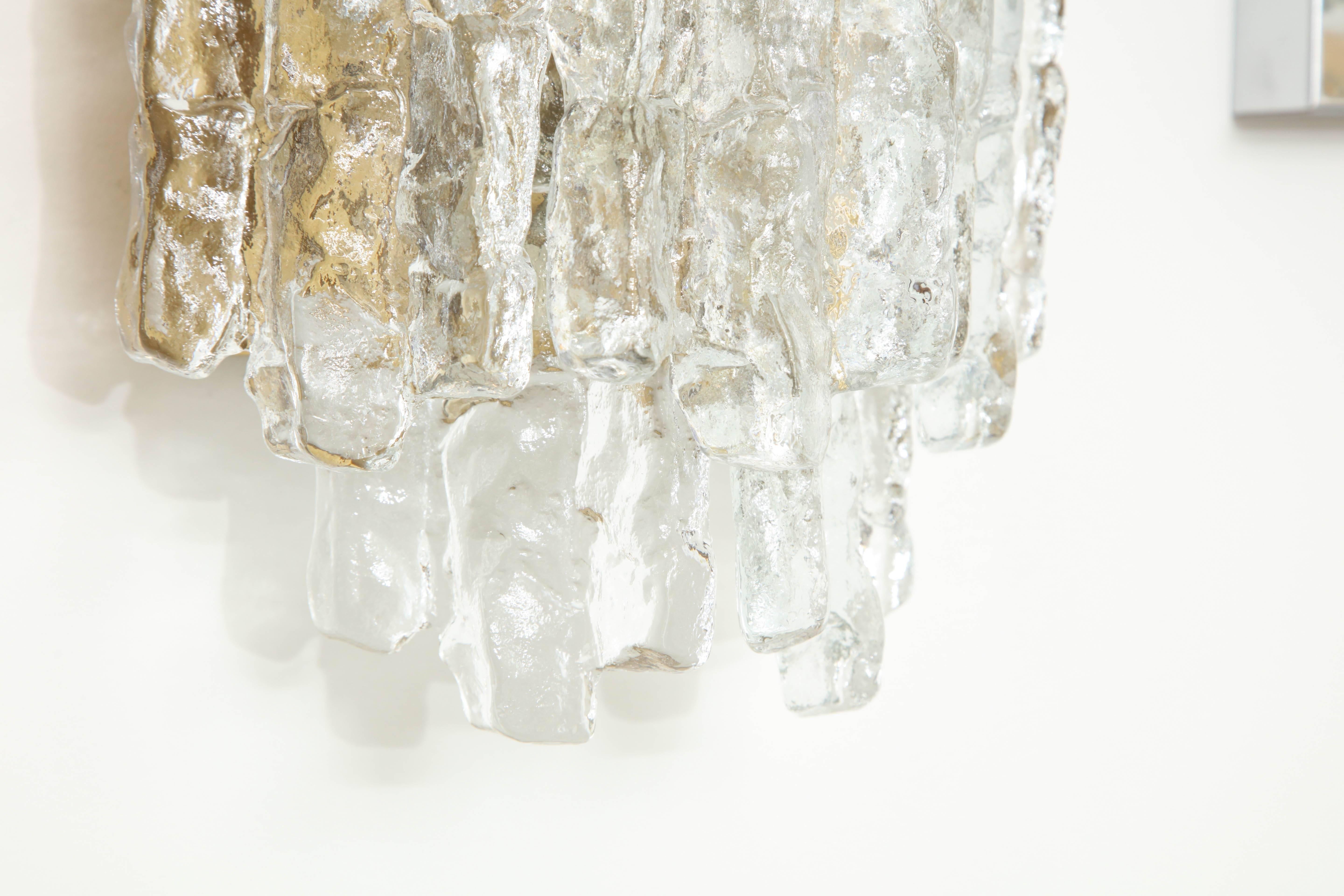 Mid-20th Century Ice Glass Sconces by Kalmar For Sale