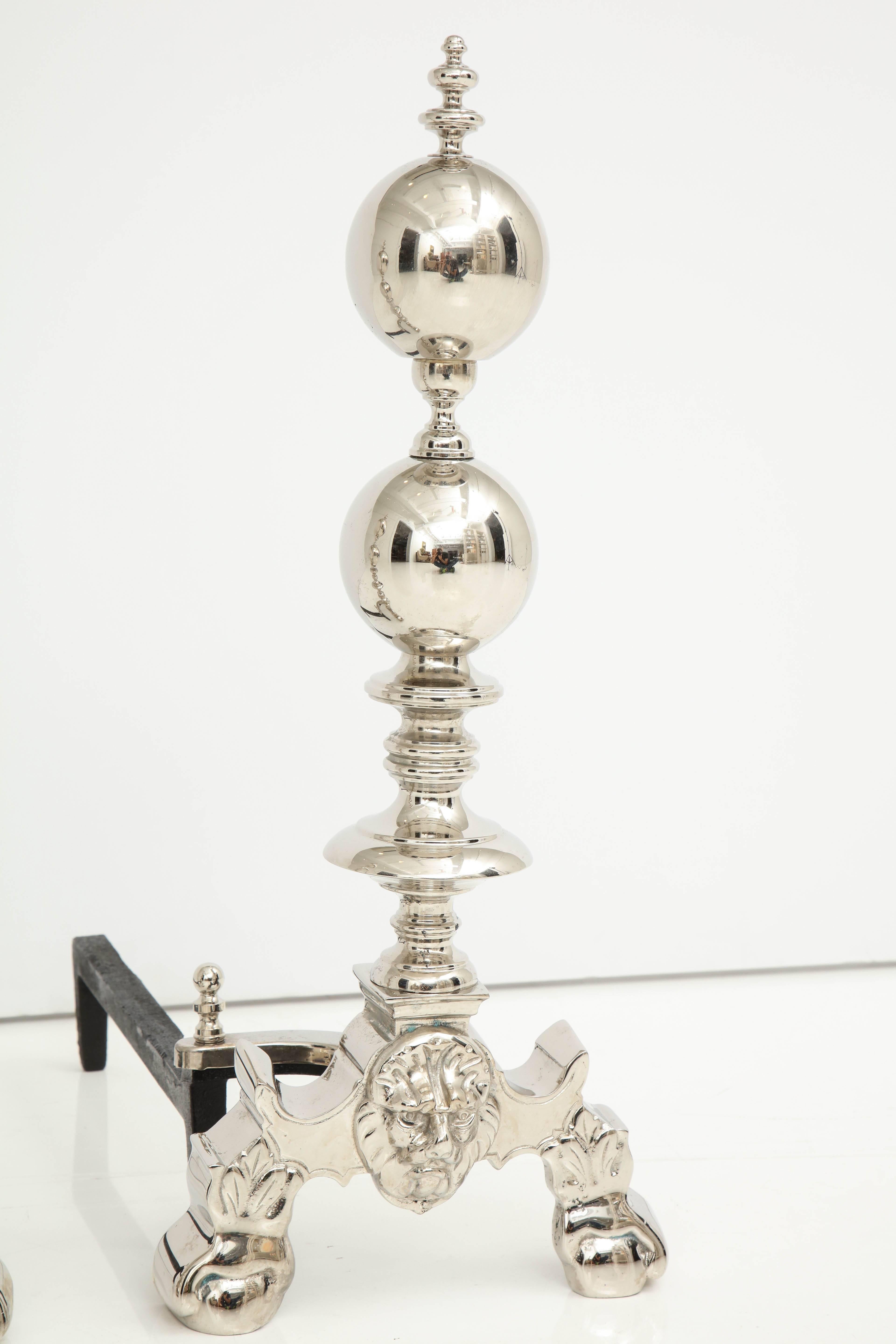 Art Deco Double Cannonball Andirons In Excellent Condition In New York, NY