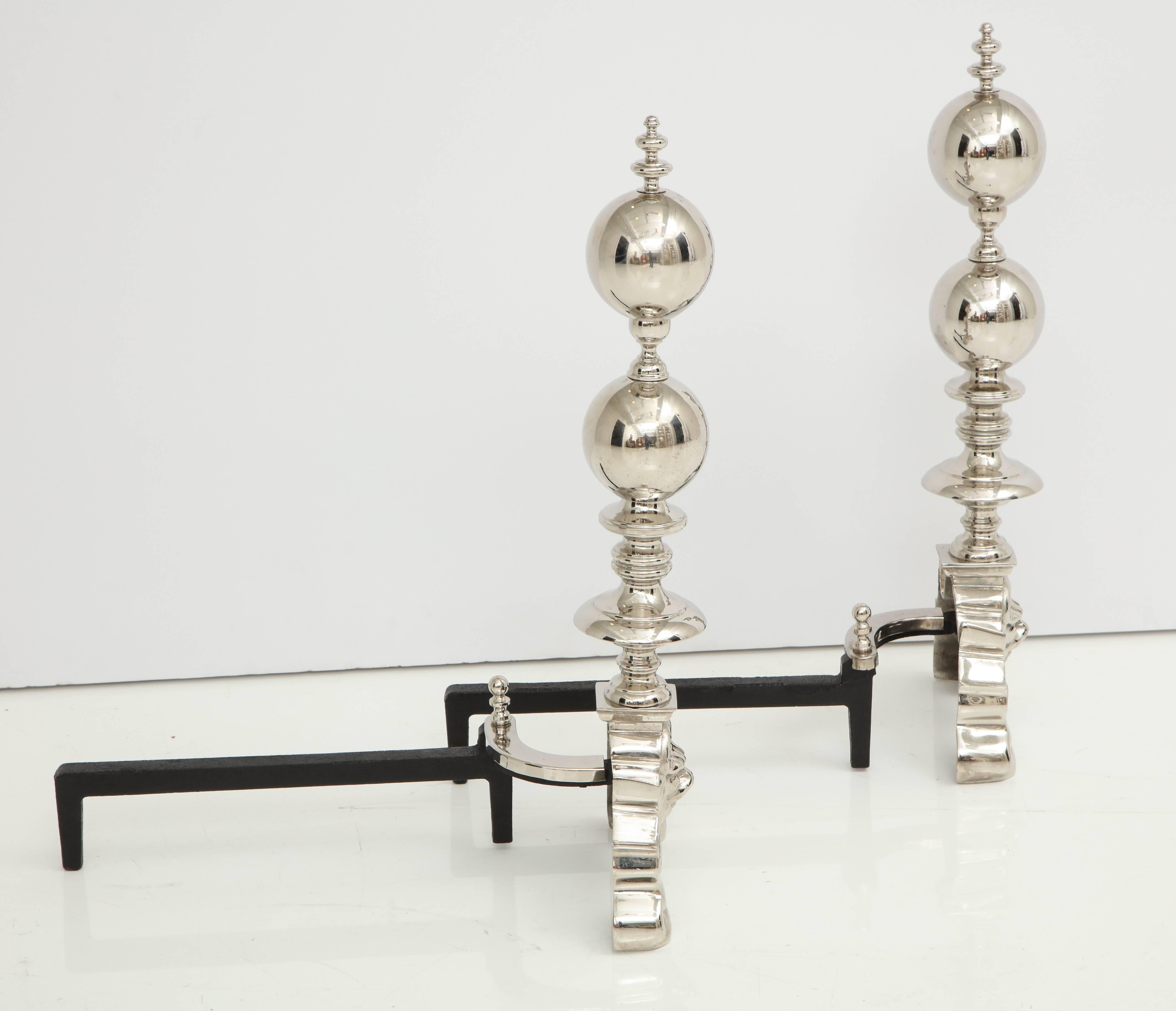 Art Deco Double Cannonball Andirons 1