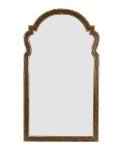 Large Pair of Queen Anne Style Black and Gilt Mirrors