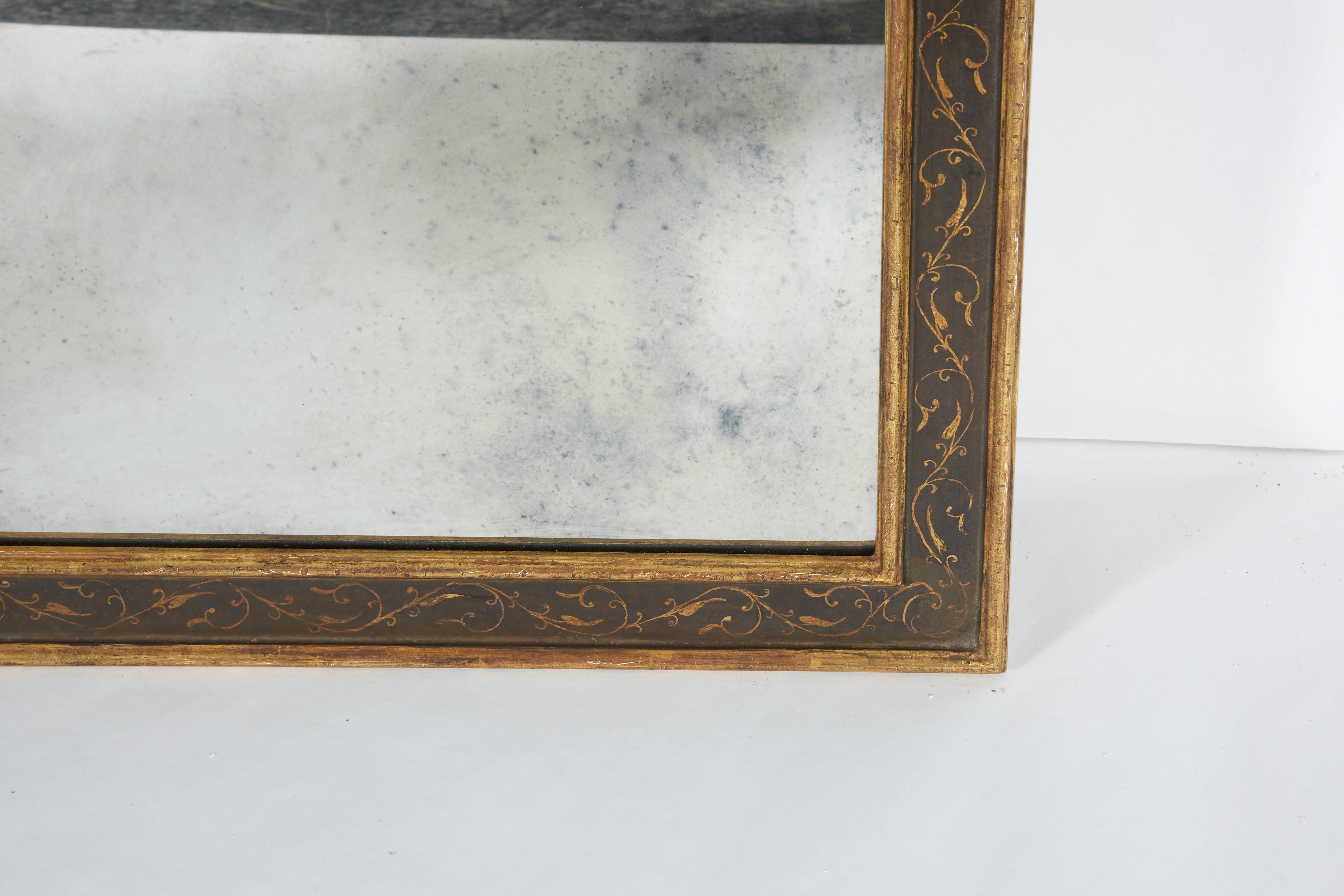 American Large Pair of Queen Anne Style Black and Gilt Mirrors