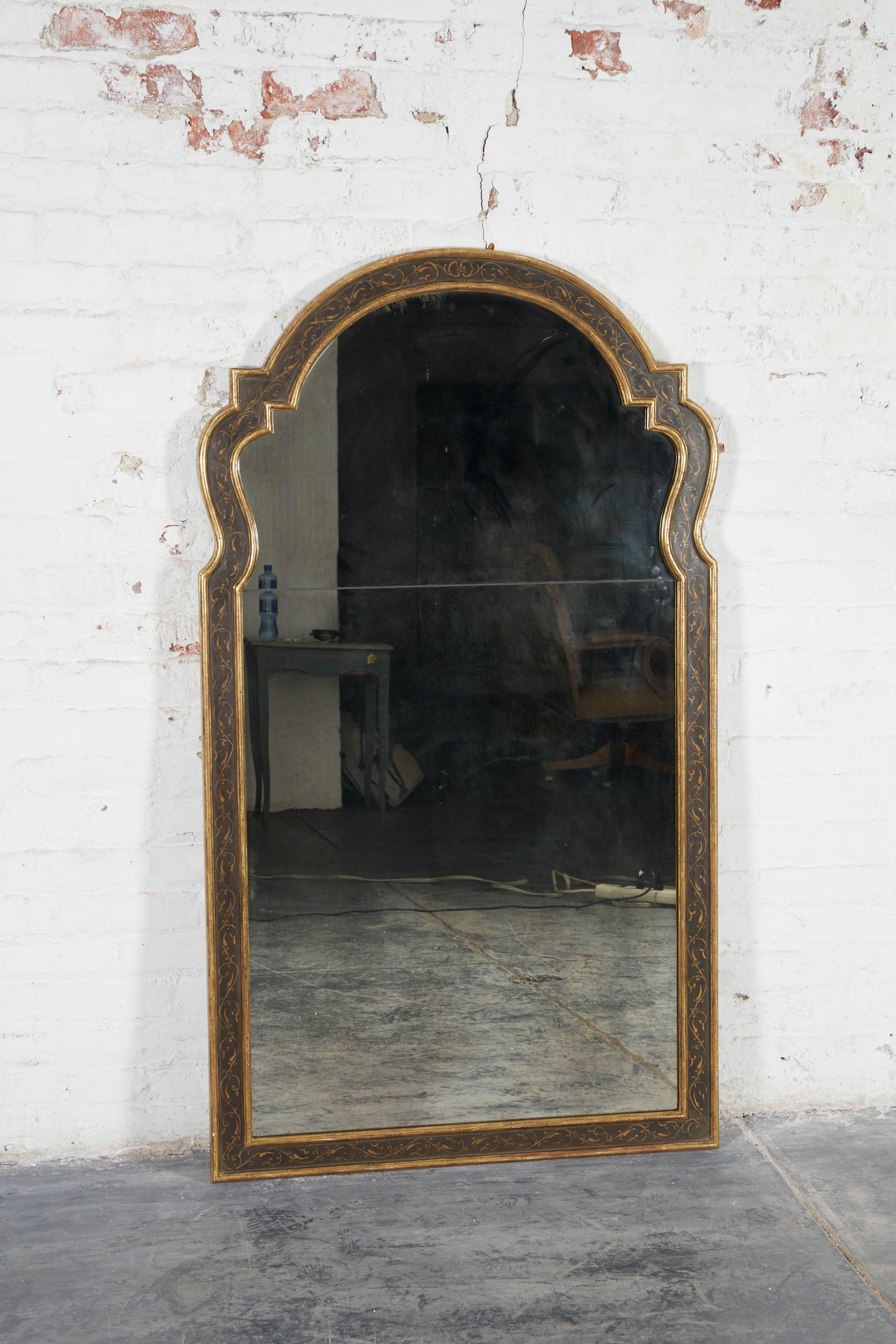 Large Pair of Queen Anne Style Black and Gilt Mirrors 1