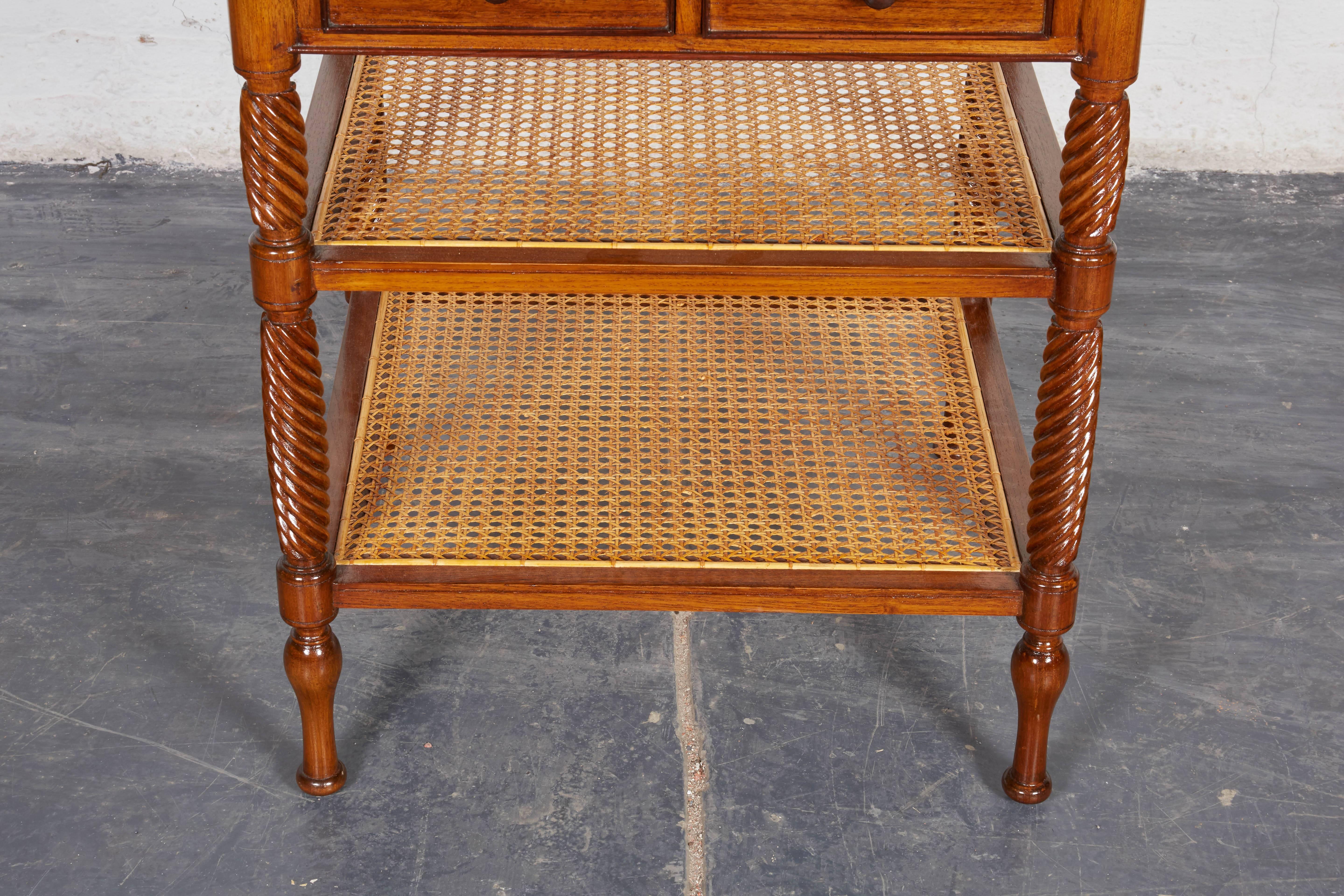 Pair of Teak and Caned Etagere Side Tables In Excellent Condition In New York, NY