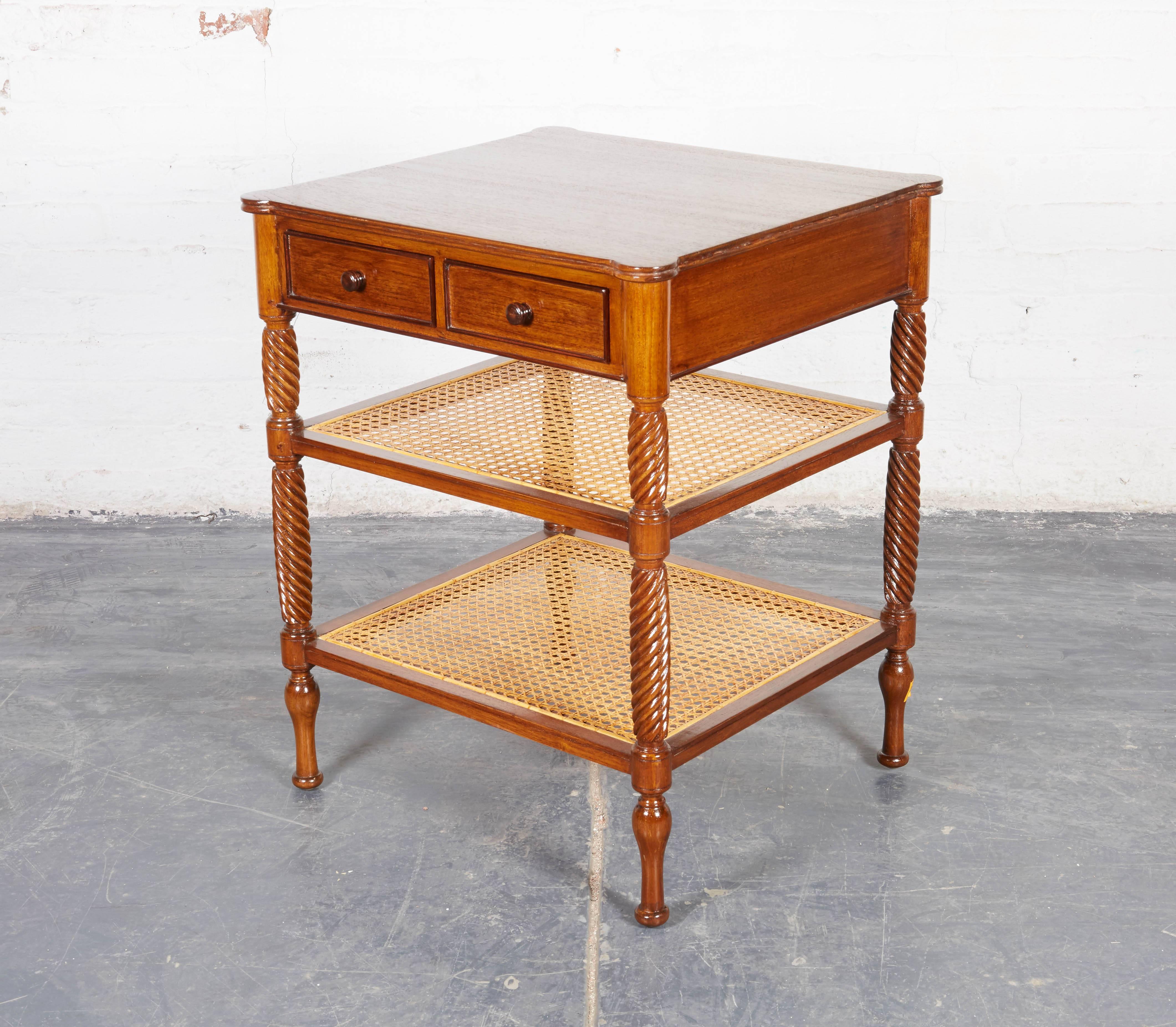 Pair of Teak and Caned Etagere Side Tables 1
