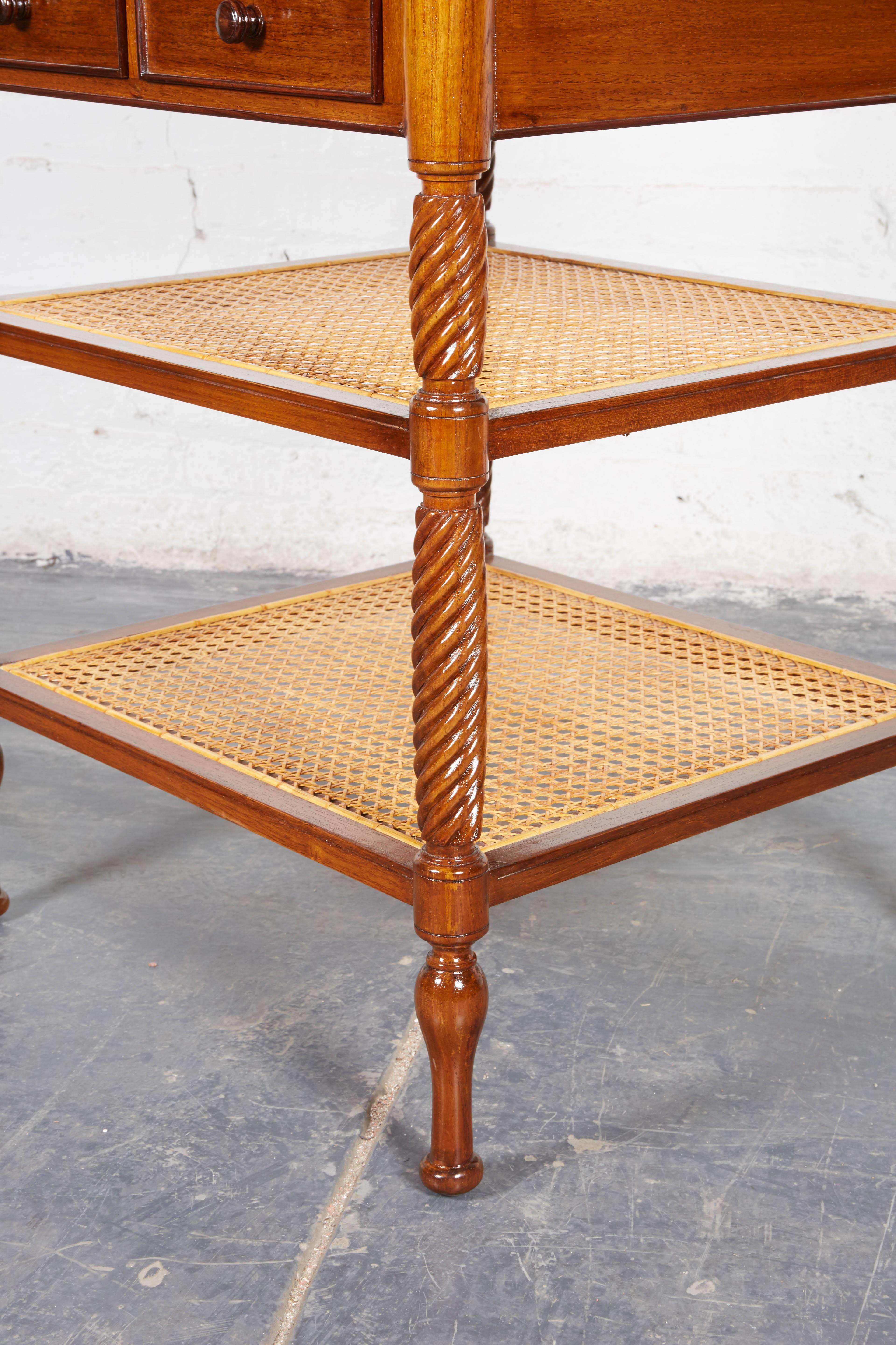Pair of Teak and Caned Etagere Side Tables 2