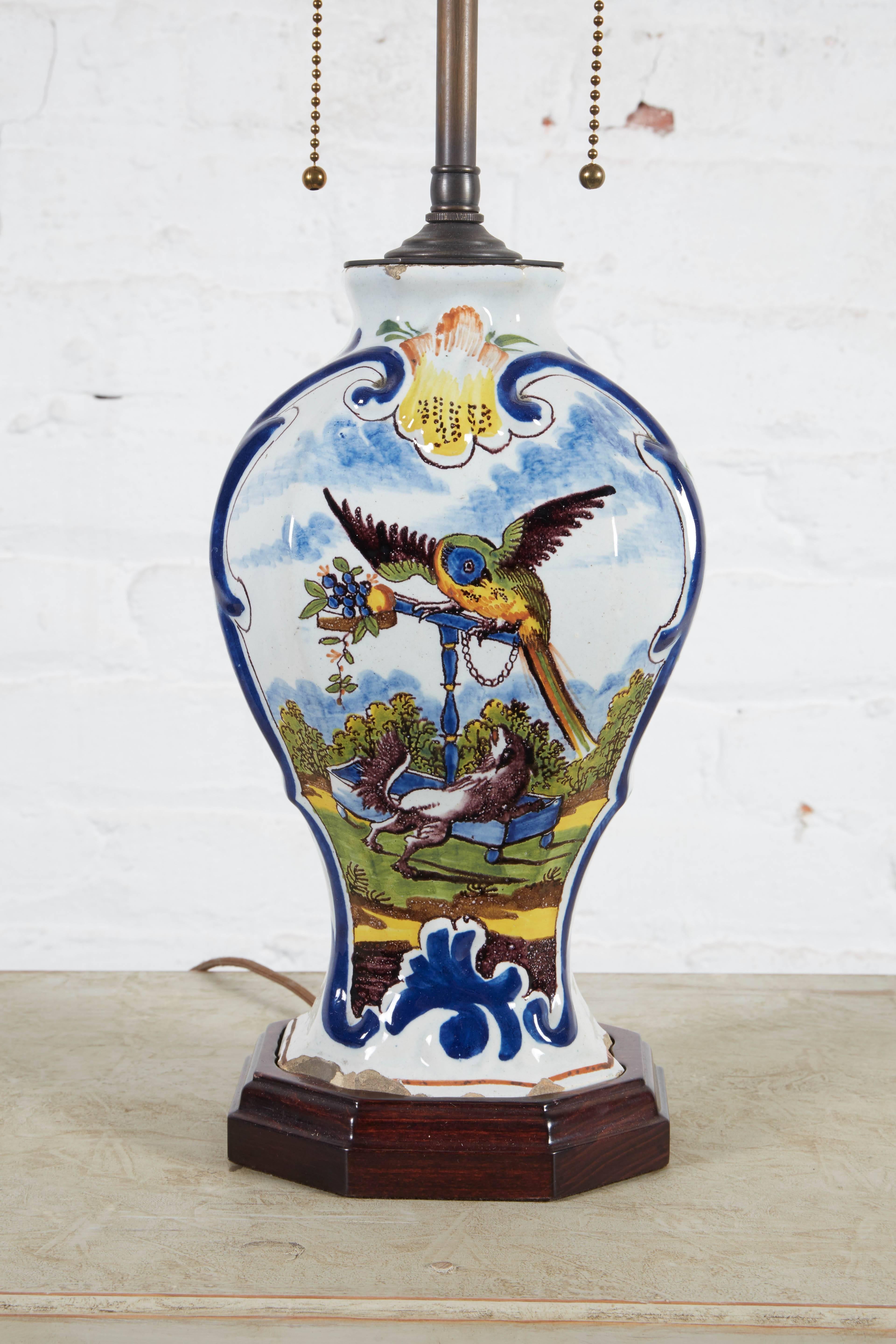 Pair of Polychrome Delft Vases Mounted Lamps 1