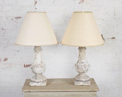 Pair of White Painted Plaster Baluster Lamps
