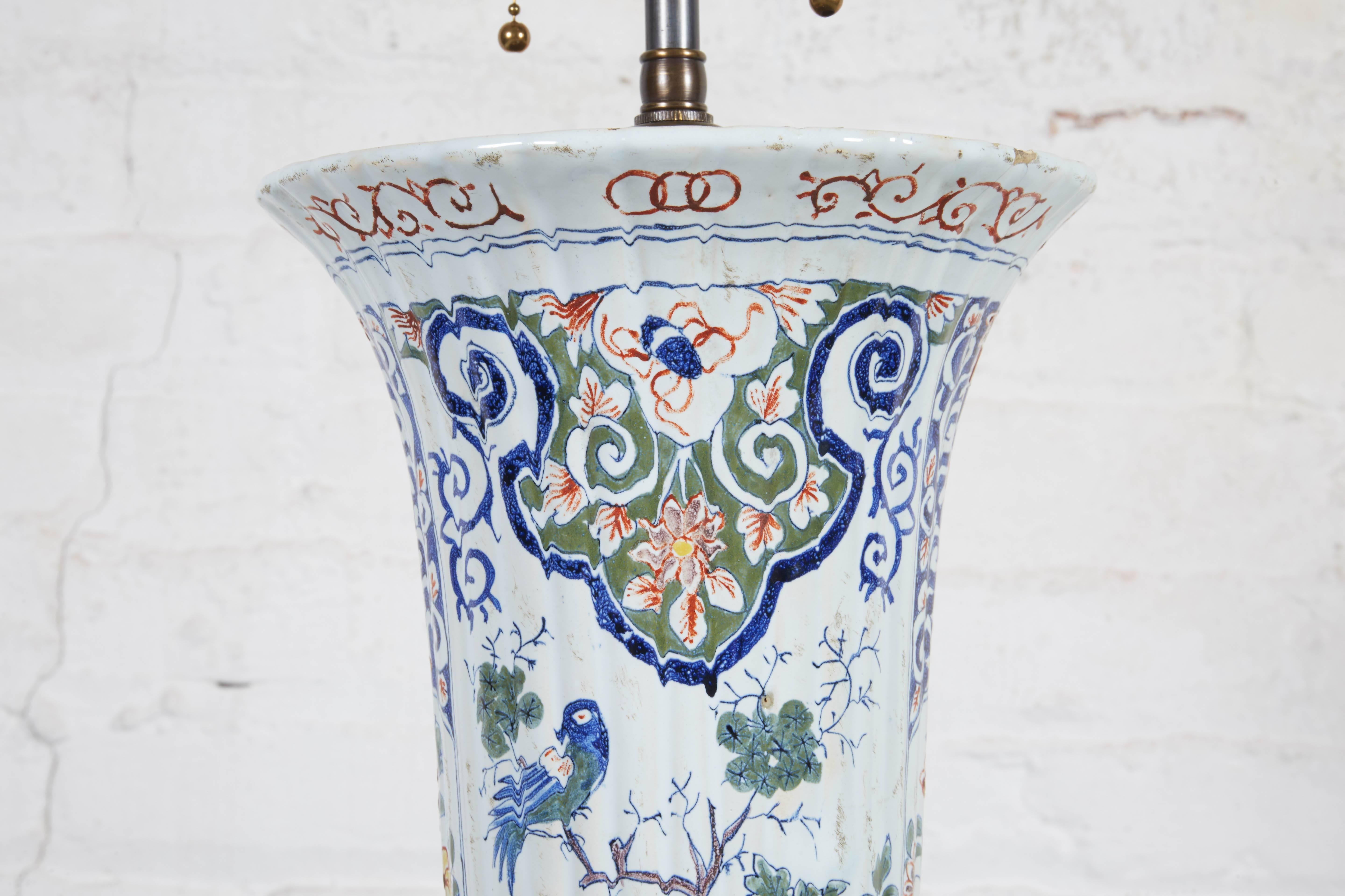 18th Century Delft Polychrome Ribbed Beaker Vase Mounted as a Lamp In Good Condition In New York, NY