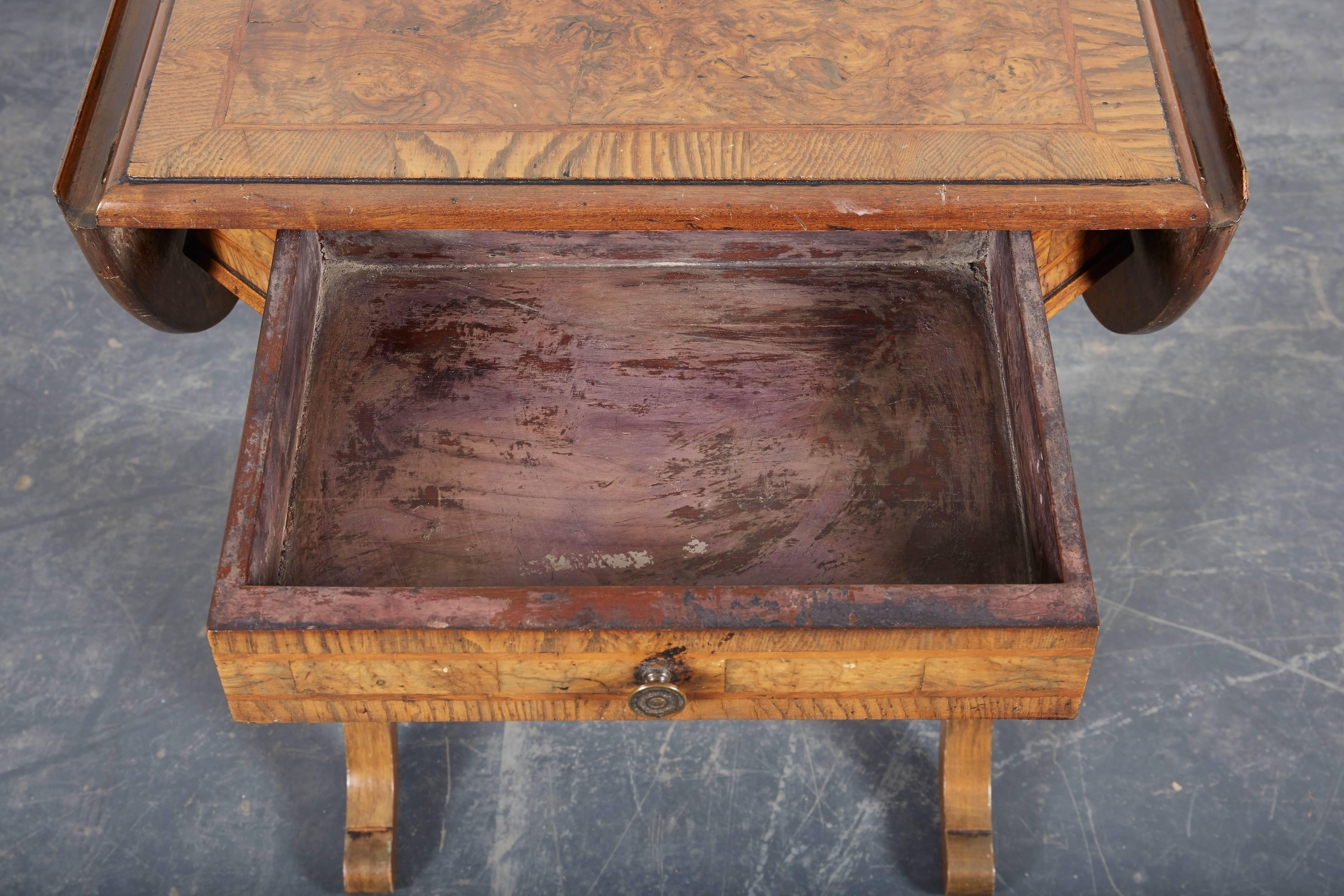 19th Century English Burr Elm Drop-Leaf Table