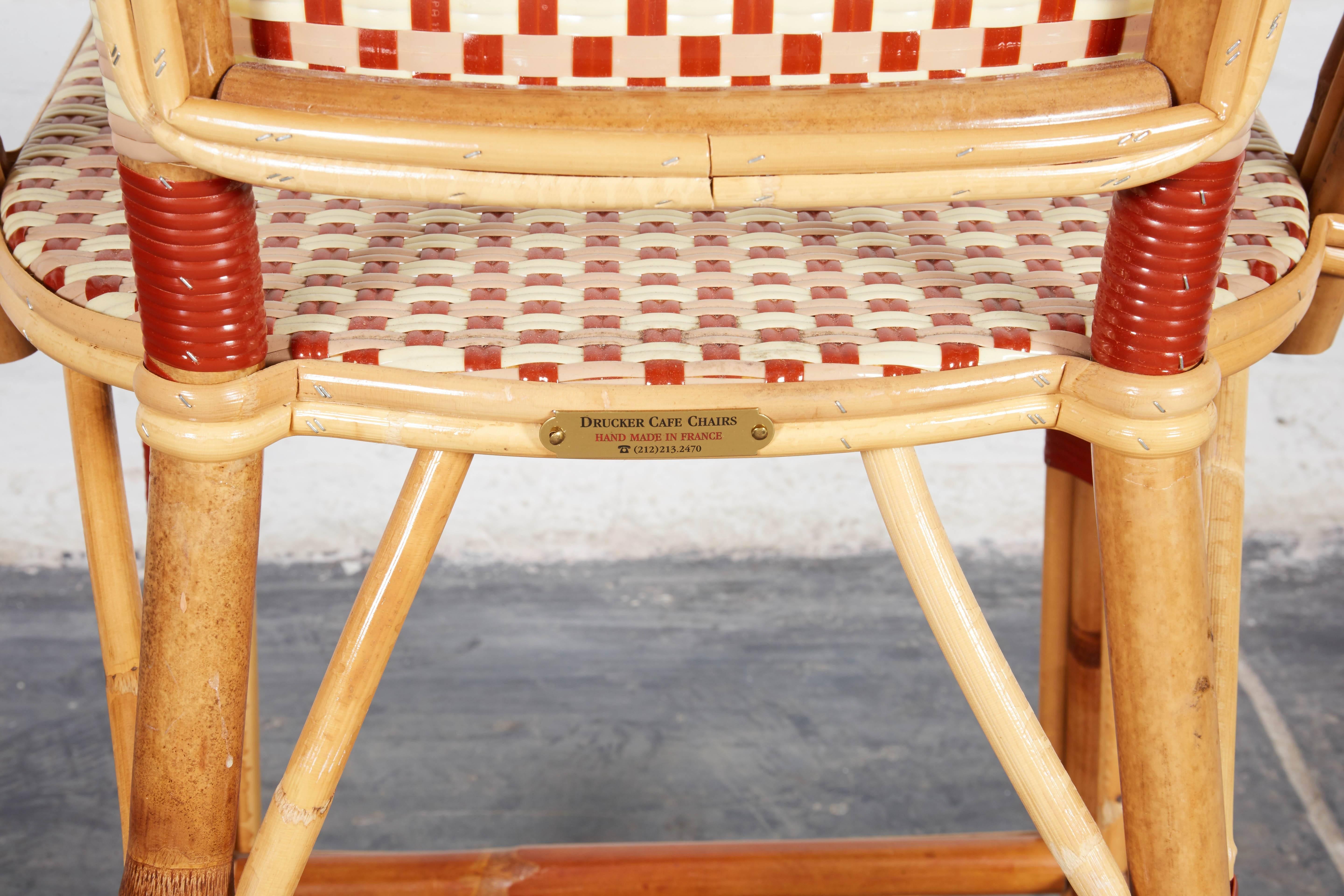 Caning Set of Three Maison Drucker Rattan Bar Stools