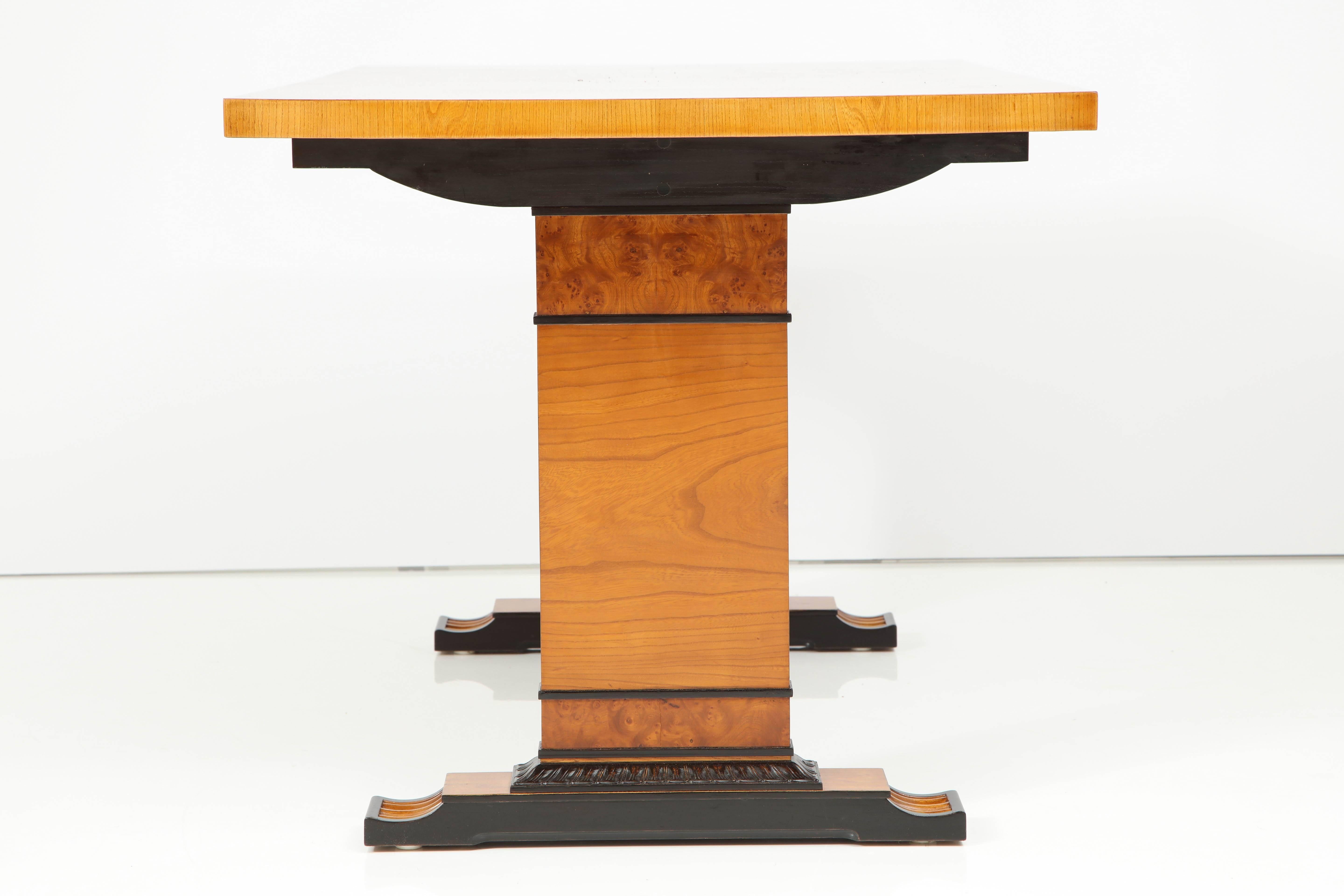 Mid-20th Century Swedish Grace Elm, Burl Elm and Ebonized Table by Erik Chambert, circa 1930-1940