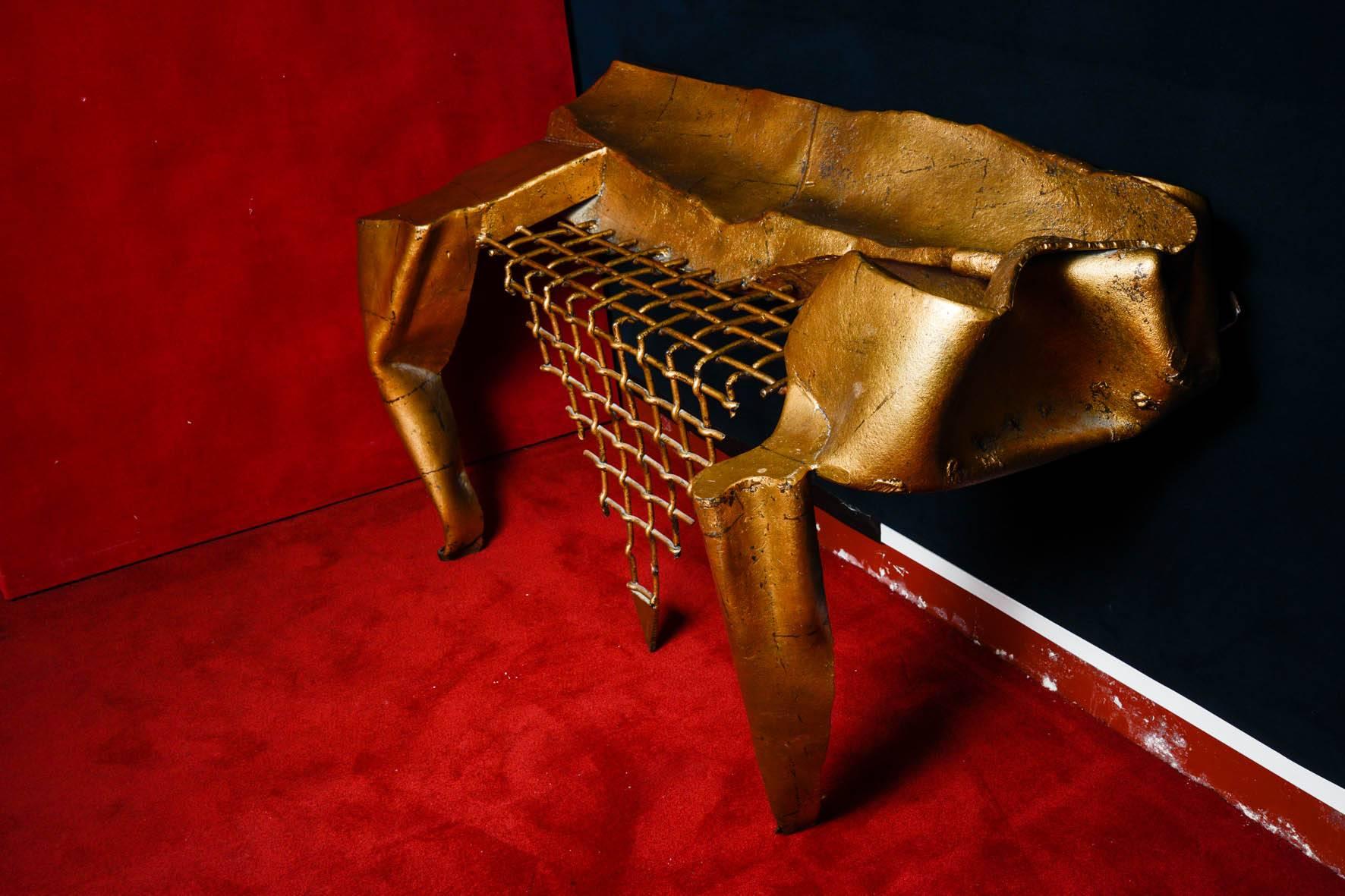 Console in Wrought Iron with Gold Leaf by Artist Jean-Jacques Argueyrolles 1