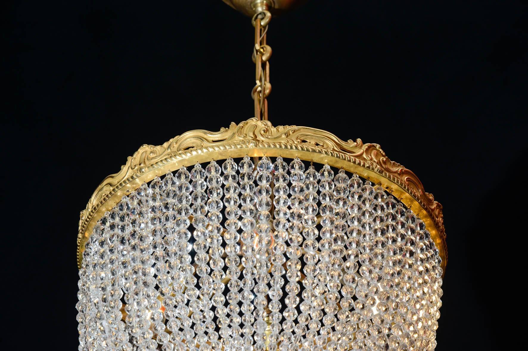 Napoleon III Corbeille Style Chandelier, Crystals, Gold Gilt Bronze