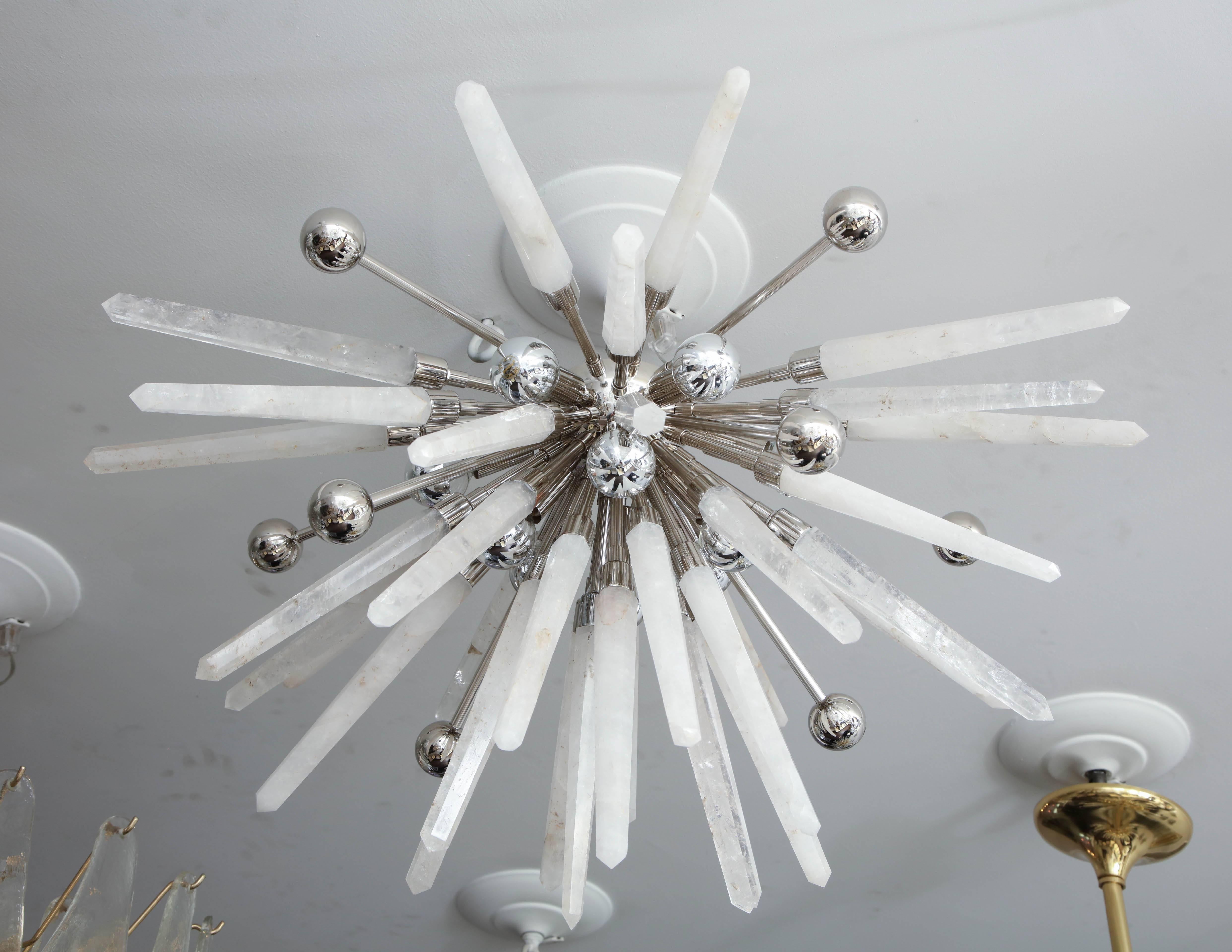 Custom Brazilian Rock Crystal Flush Mount Light Fixture In Excellent Condition For Sale In New York, NY