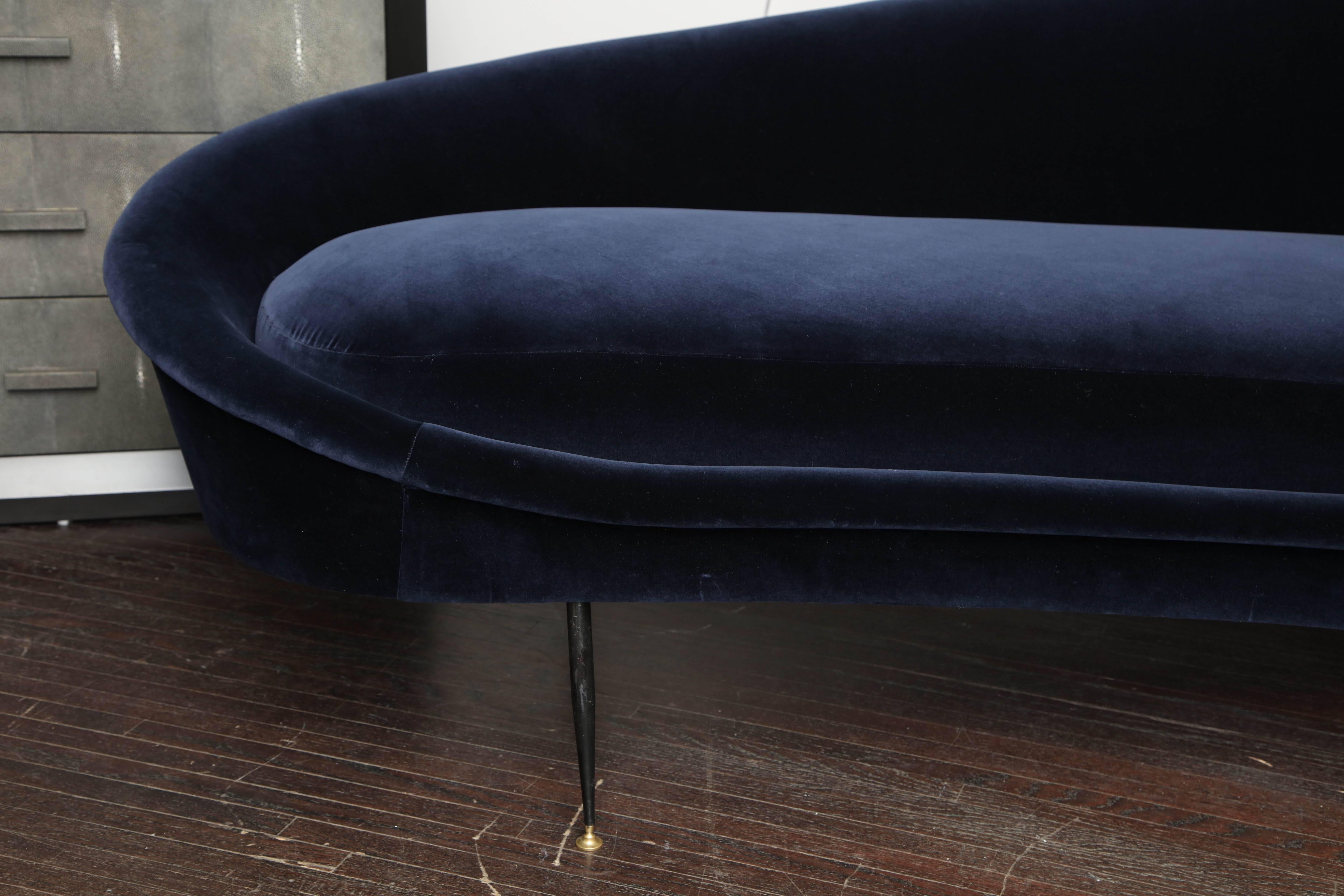 Mid-Century Modern Custom Curved Sofa with Brass Legs For Sale