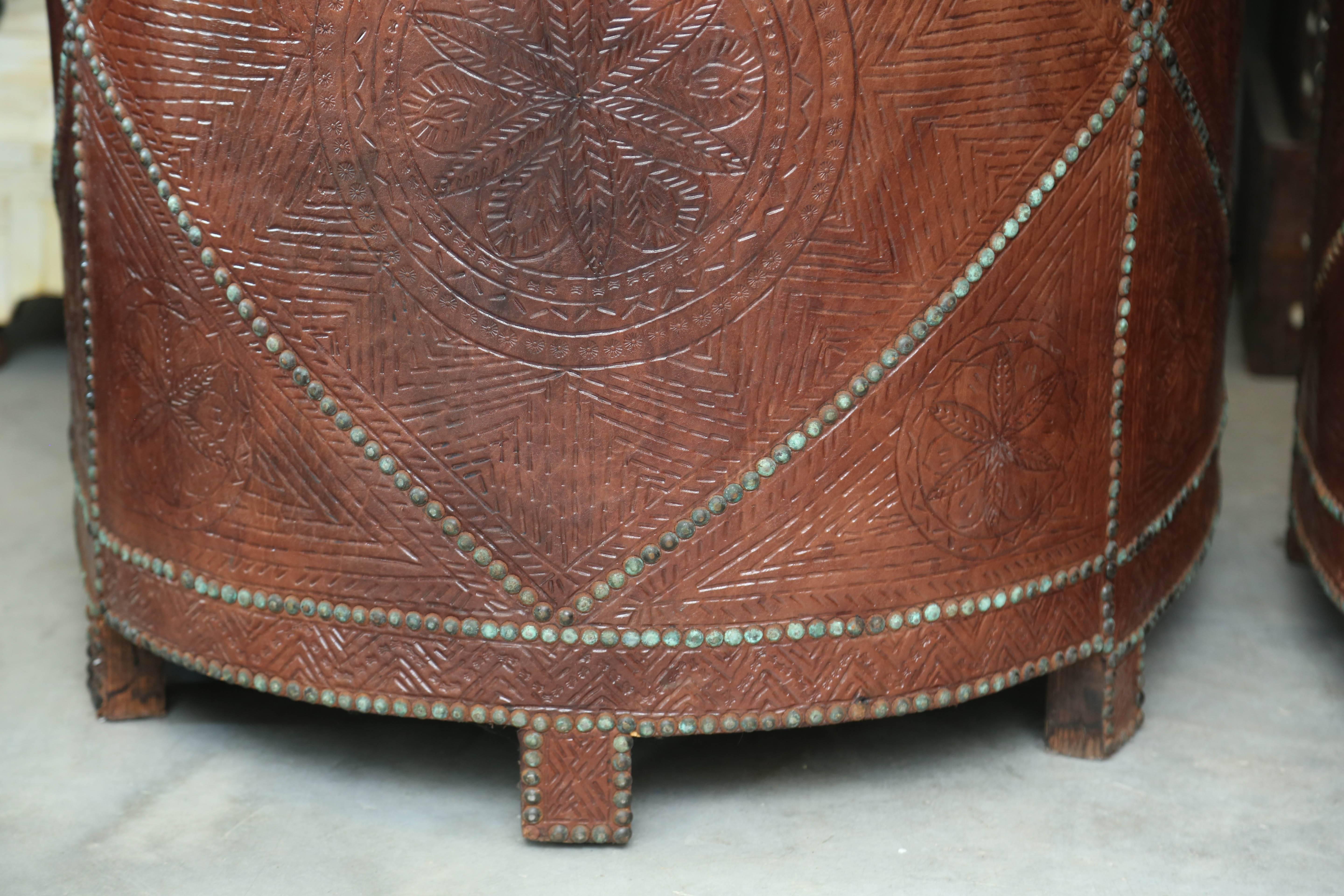 Superb Pair of Vintage Moroccan Leather Barrel Chairs 4