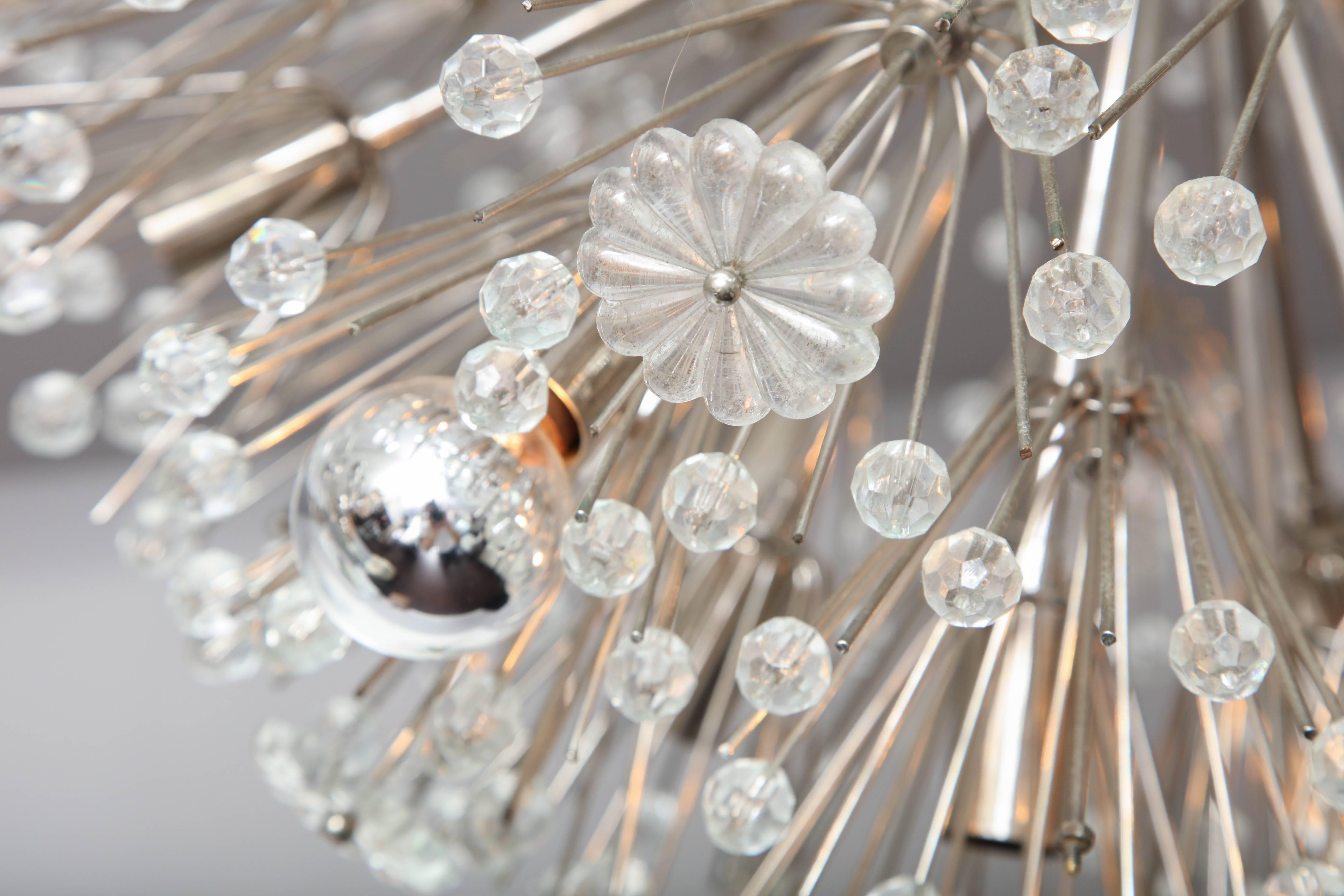 Vintage Emil Stejnar Austrian Snowflake Chandelier In Excellent Condition For Sale In New York, NY