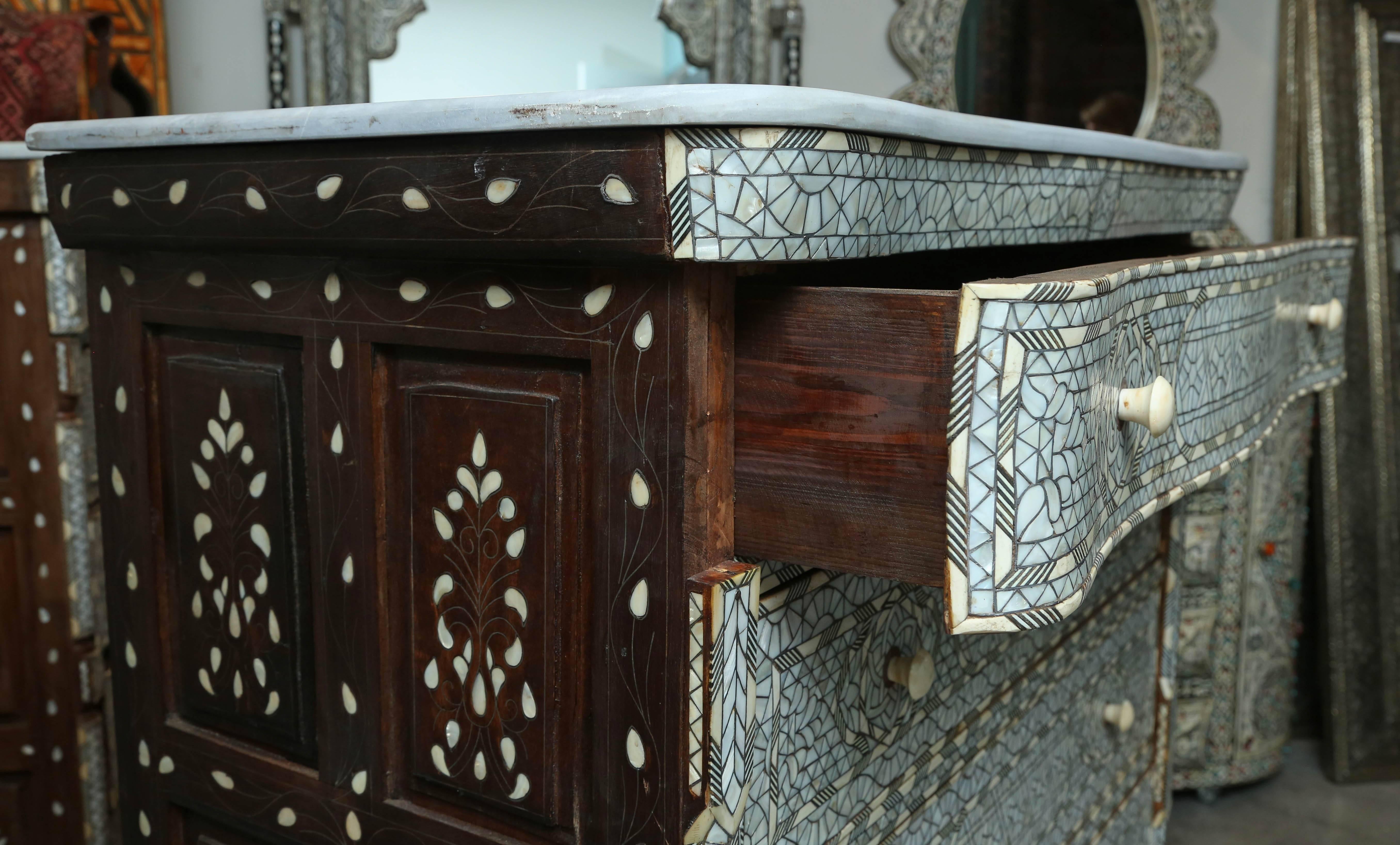 Stunning  19th Century Syrian Five-Drawer Mother-of-Pearl Inlay Dresser 1