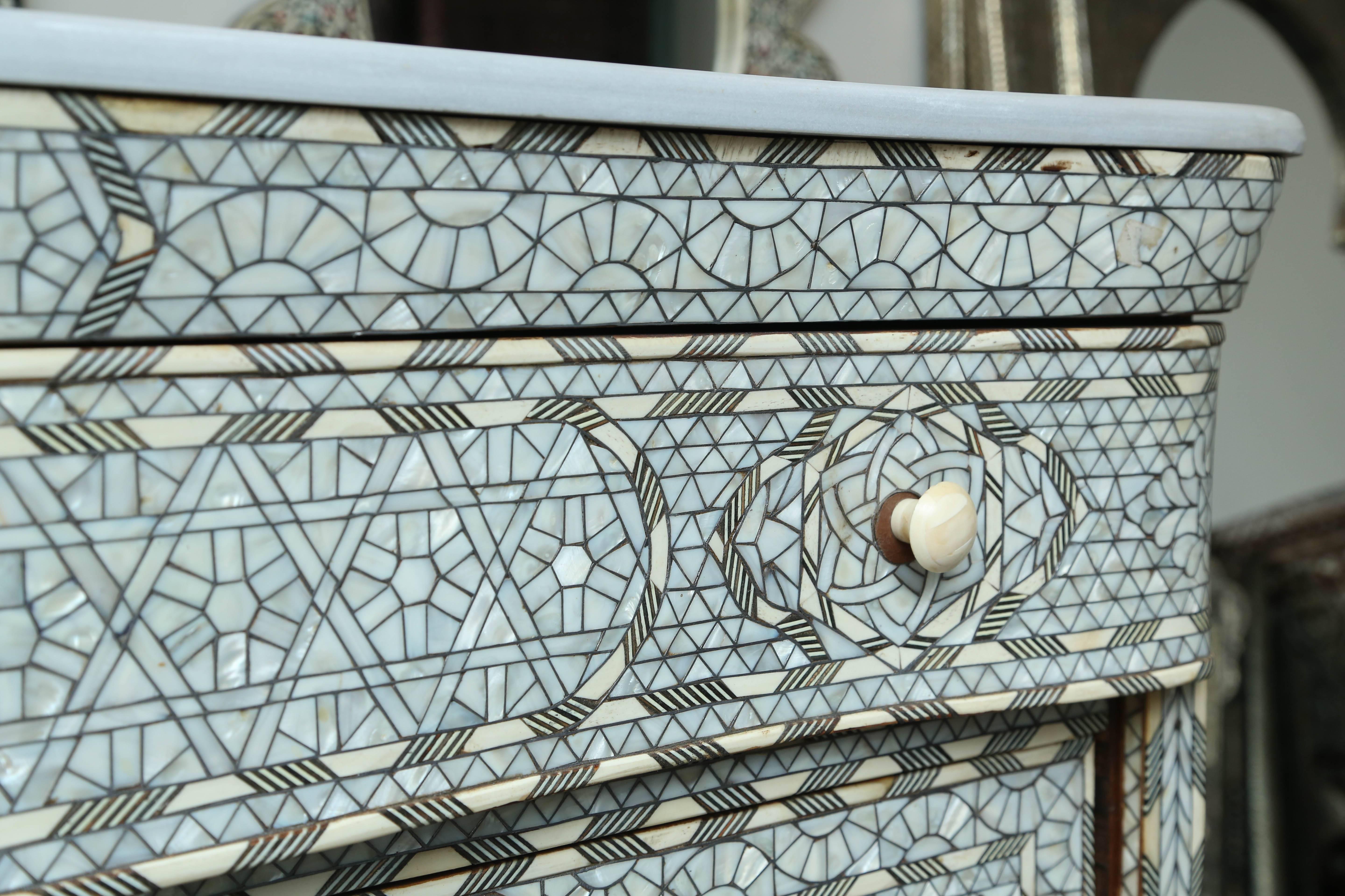 Stunning  19th Century Syrian Five-Drawer Mother-of-Pearl Inlay Dresser 3