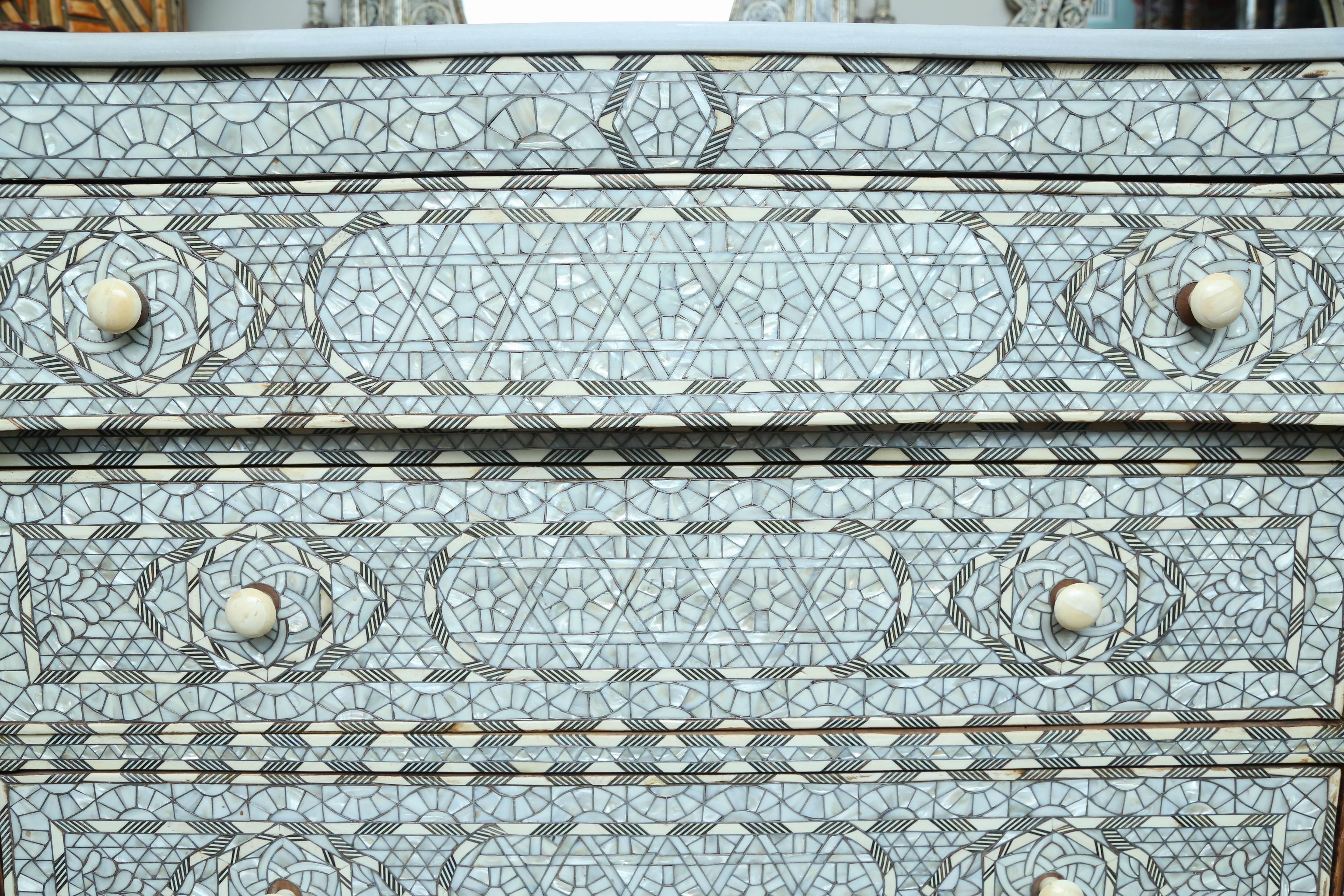 Stunning  19th Century Syrian Five-Drawer Mother-of-Pearl Inlay Dresser 4