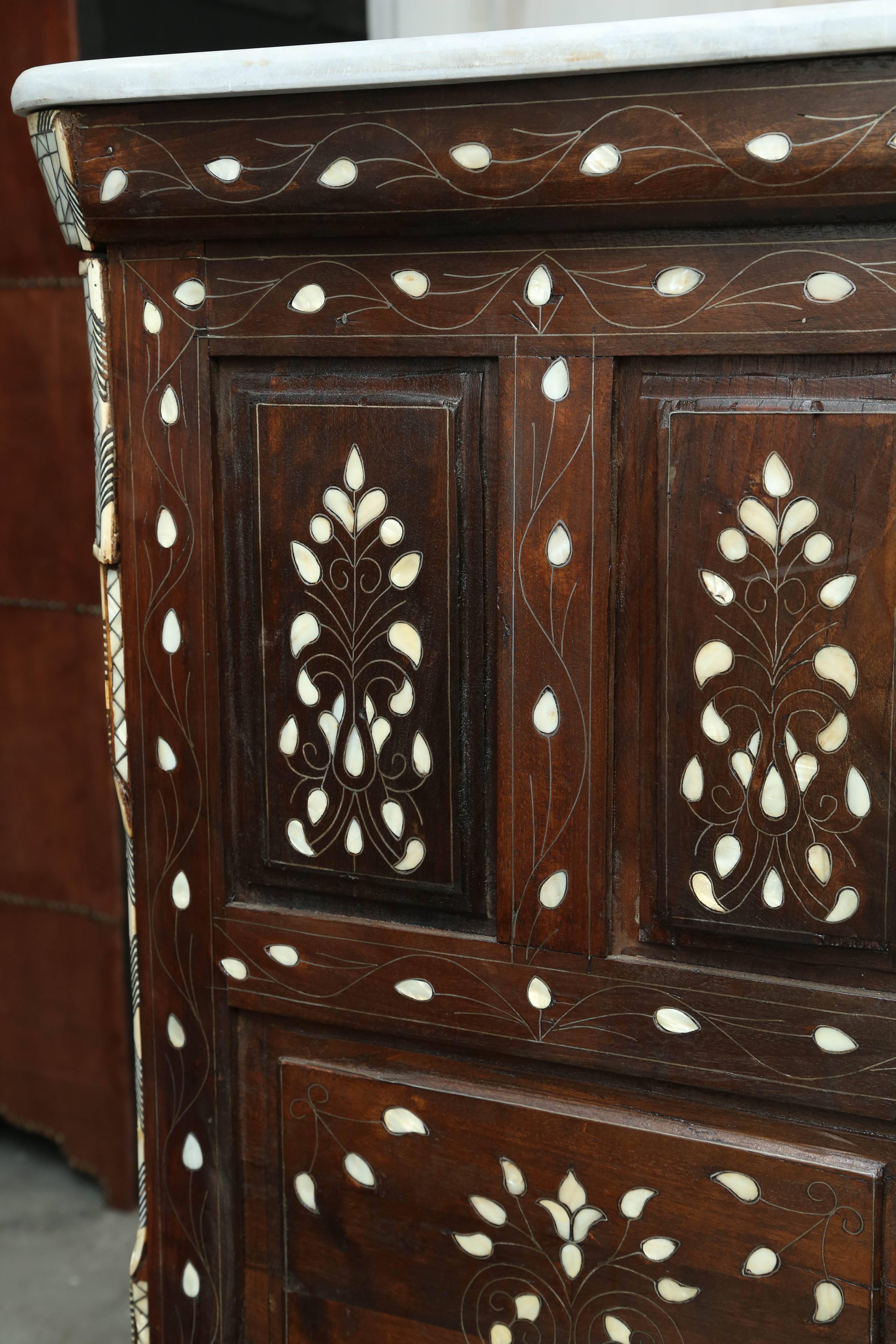 Stunning  19th Century Syrian Five-Drawer Mother-of-Pearl Inlay Dresser 6