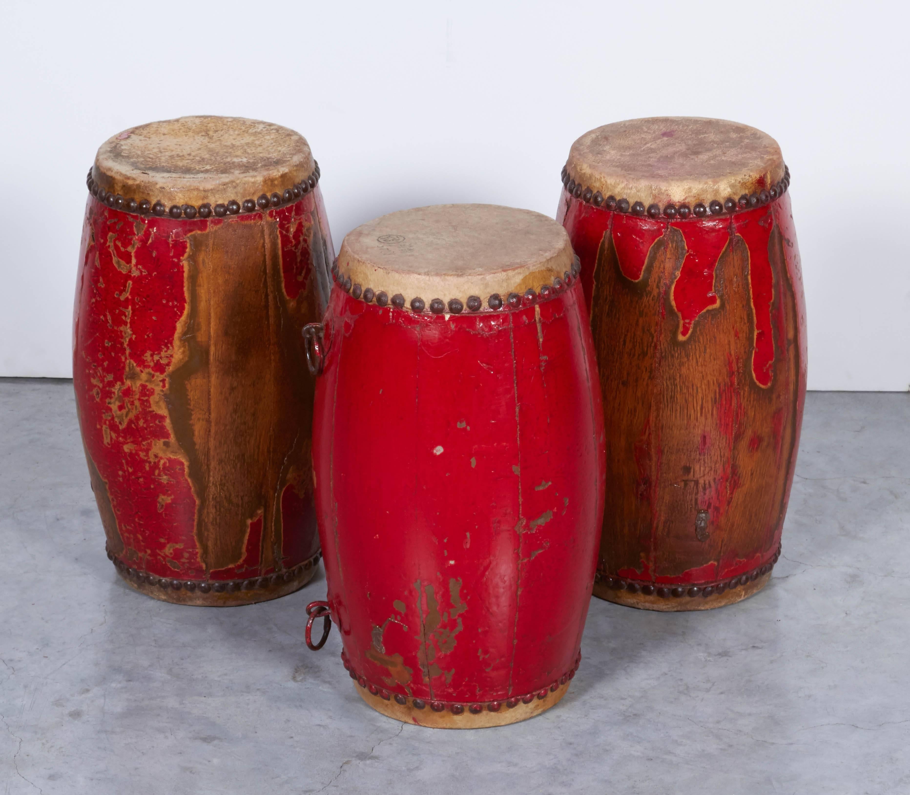 Poplar Antique Chinese Provincial Drums