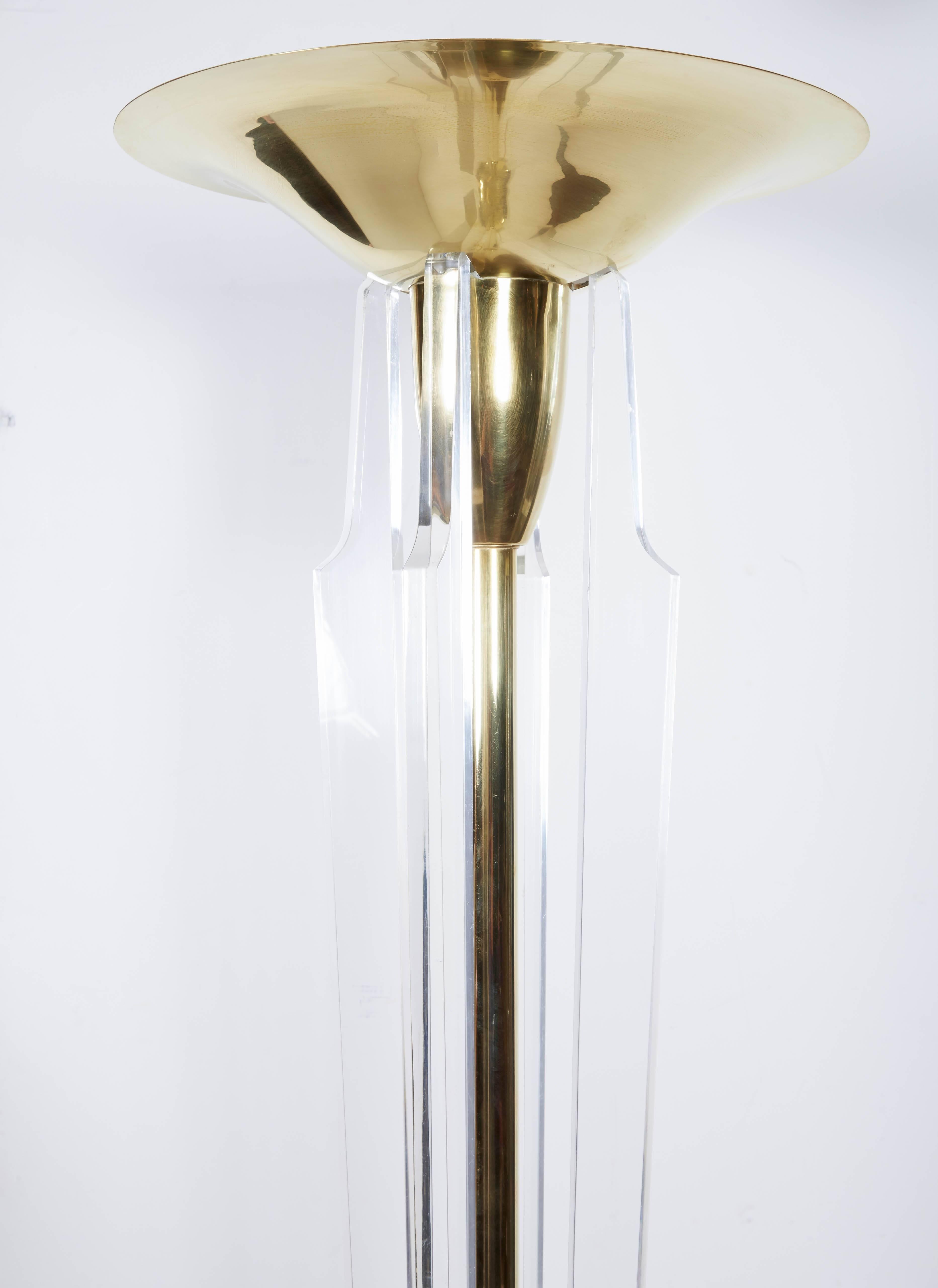 Italian Brass and Lucite Torchere/ Standing Lamp For Sale 2
