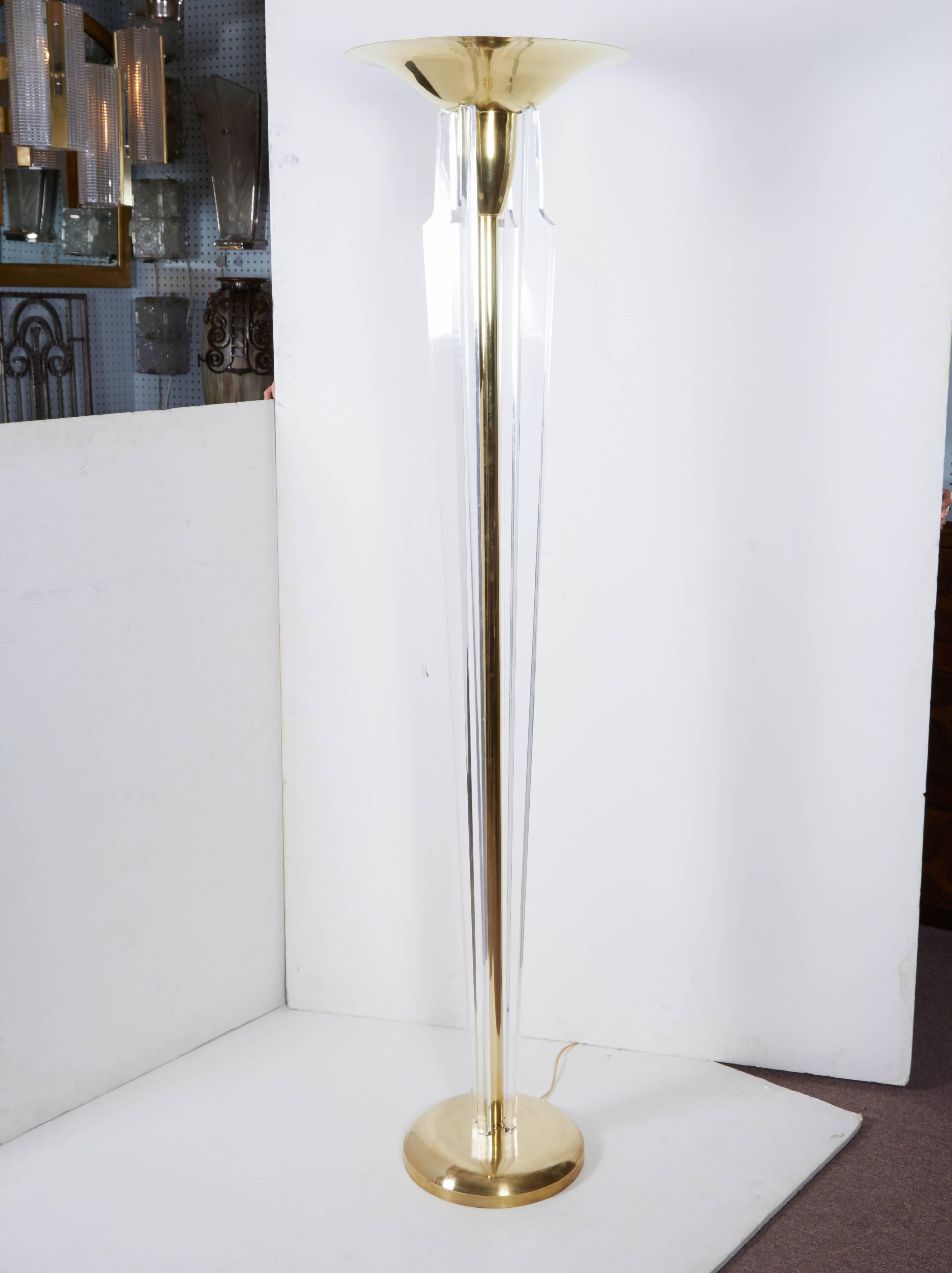 Italian Brass and Lucite Torchere/ Standing Lamp For Sale 3