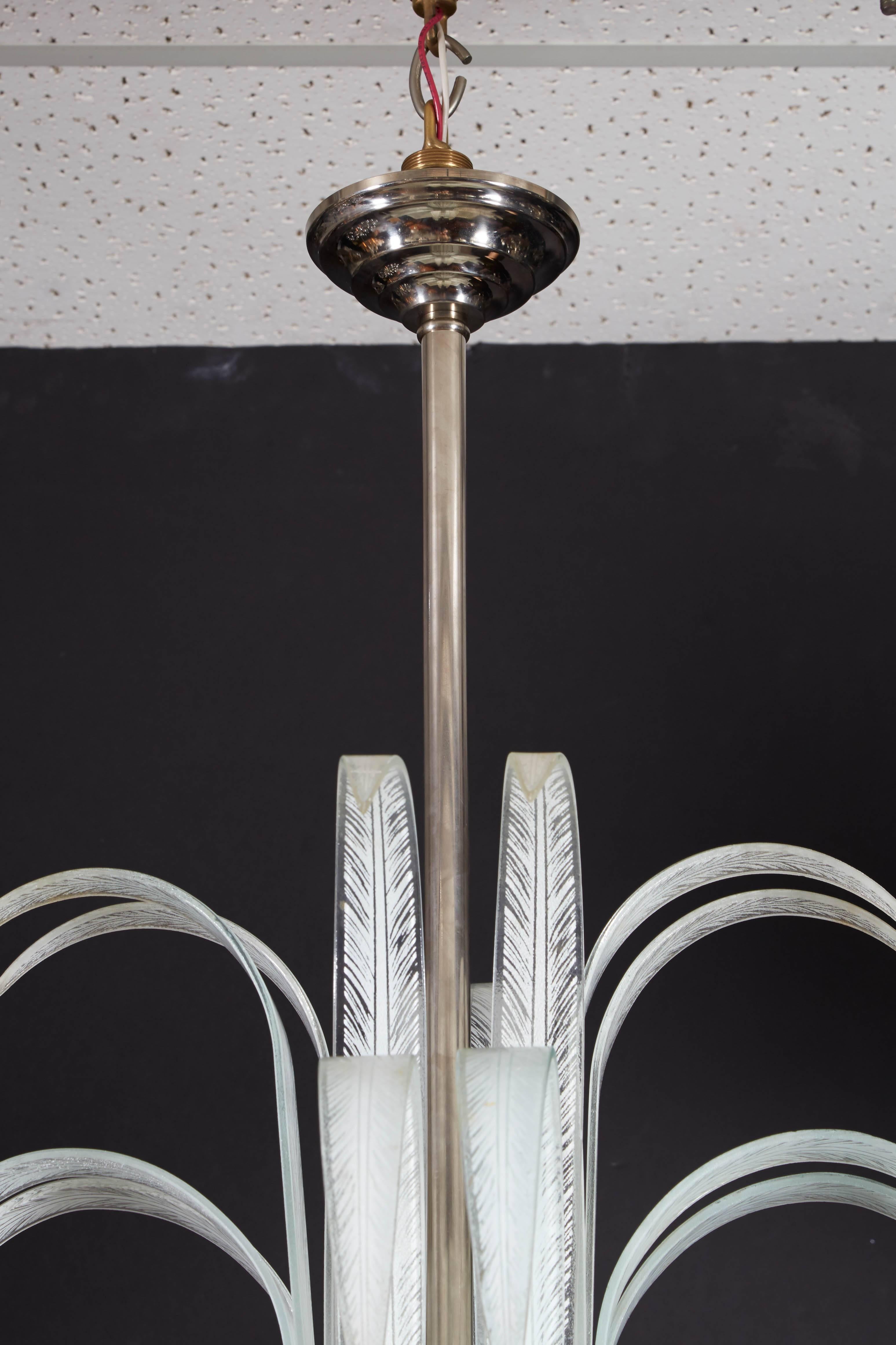 Hollywood Regency Art Deco Palm/Waterfall Square Pendant Chandelier For Sale