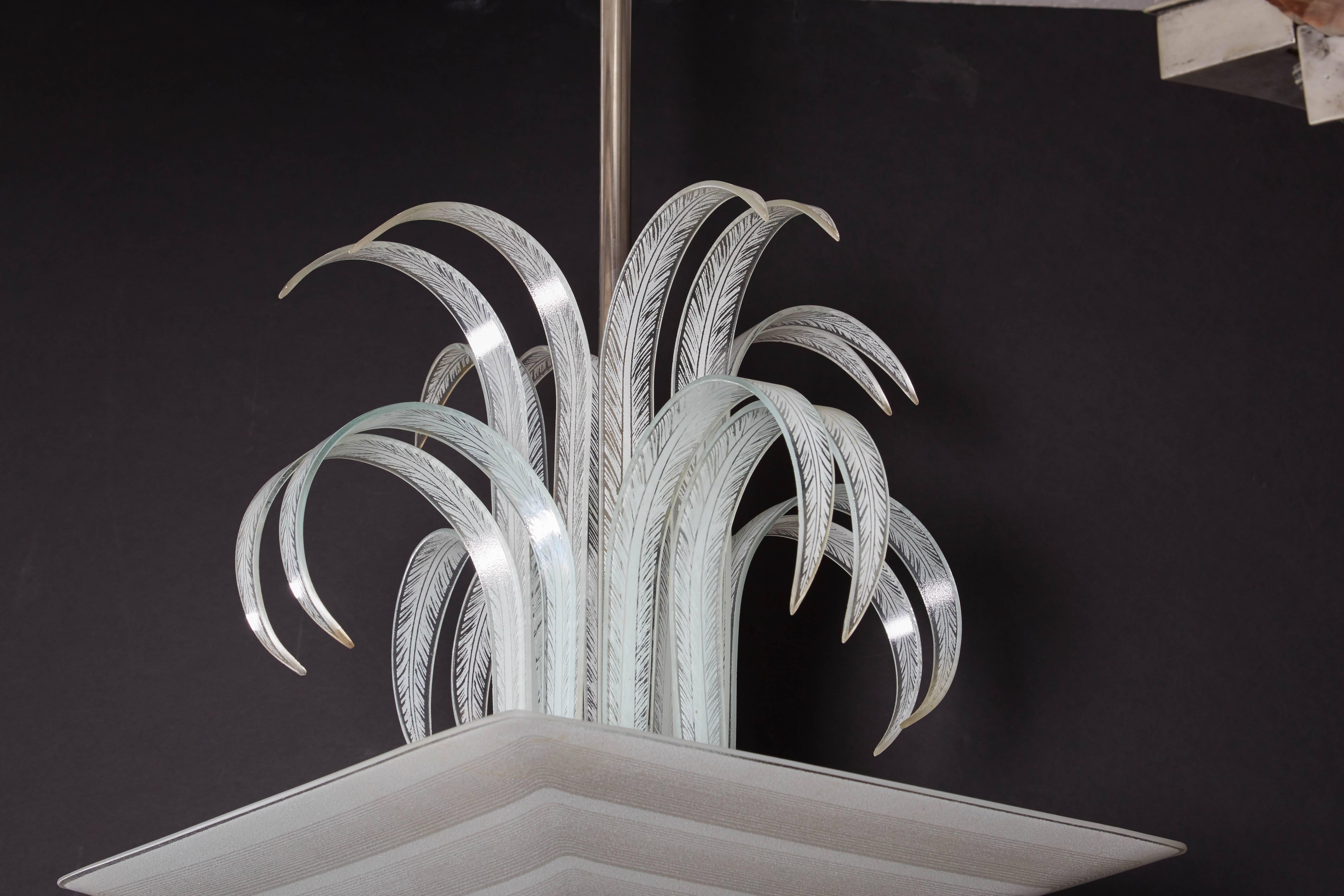 Art Deco Palm/Waterfall Square Pendant Chandelier For Sale 4