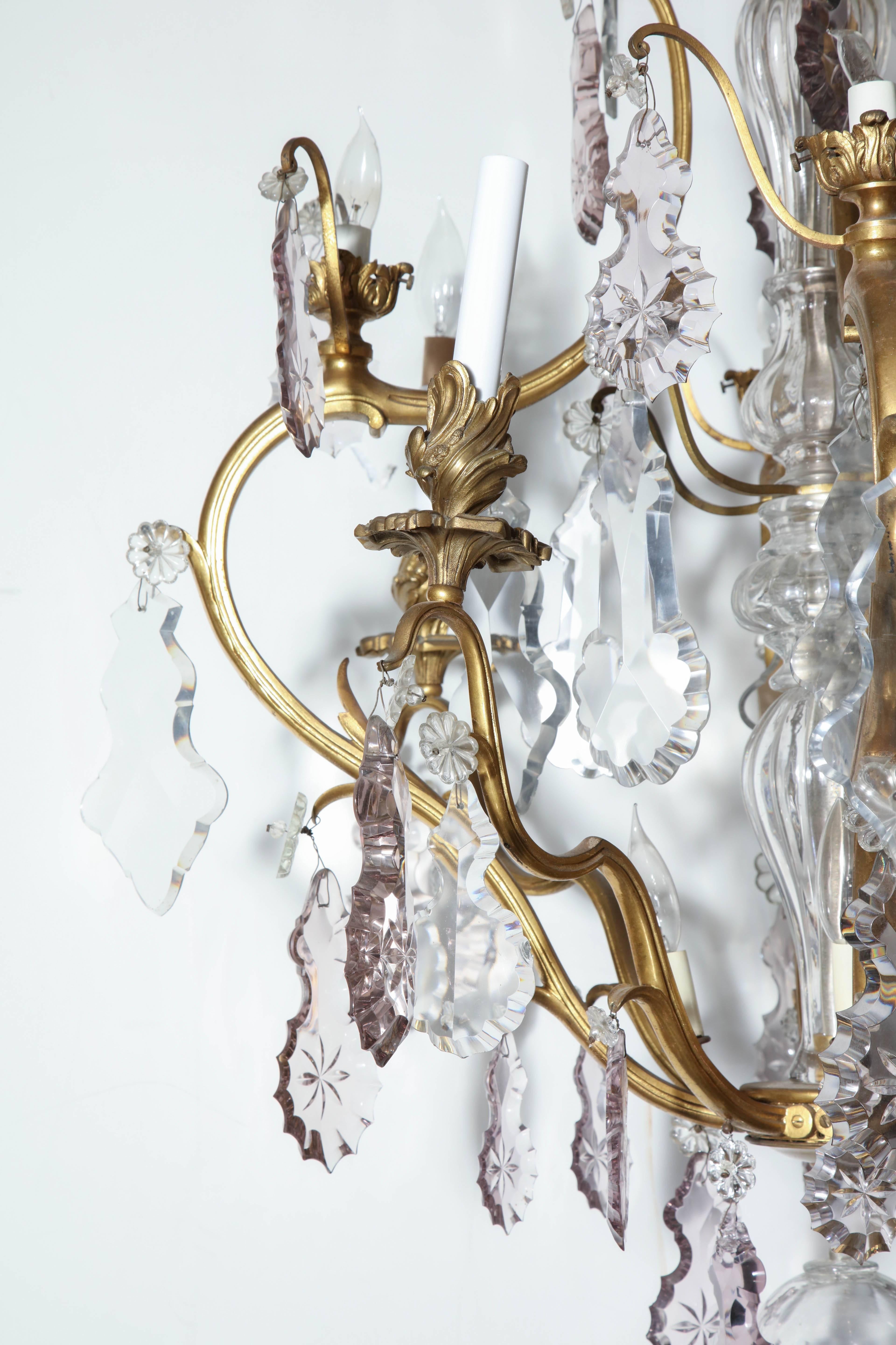 French Louis XV Bronze and Crystal Chandelier